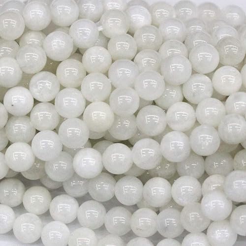 Tacool TM - Cuentas redondas de piedra lunar blanca natural para hacer joyas lisas 0236in
