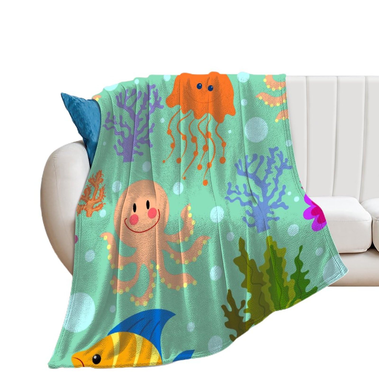 Couverture polaire pieuvre plaid flanelle grand lit et grand canapé 150x200cm