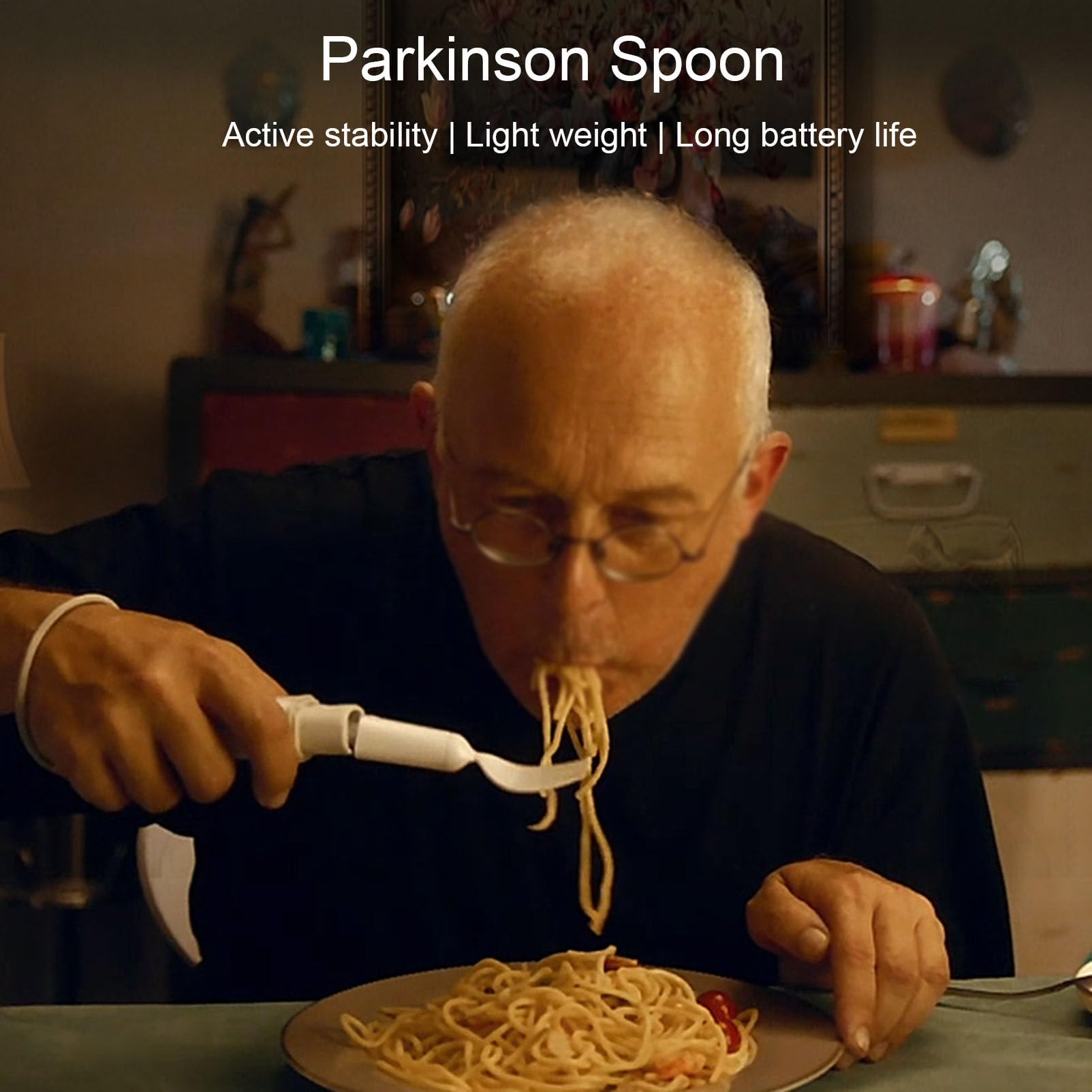 Cucchiaio Parkinson per Tremore Alle Mani, Posate per Artrite, Cucchiaio e Forchetta Fissi con Autostabilizzazione Intelligente