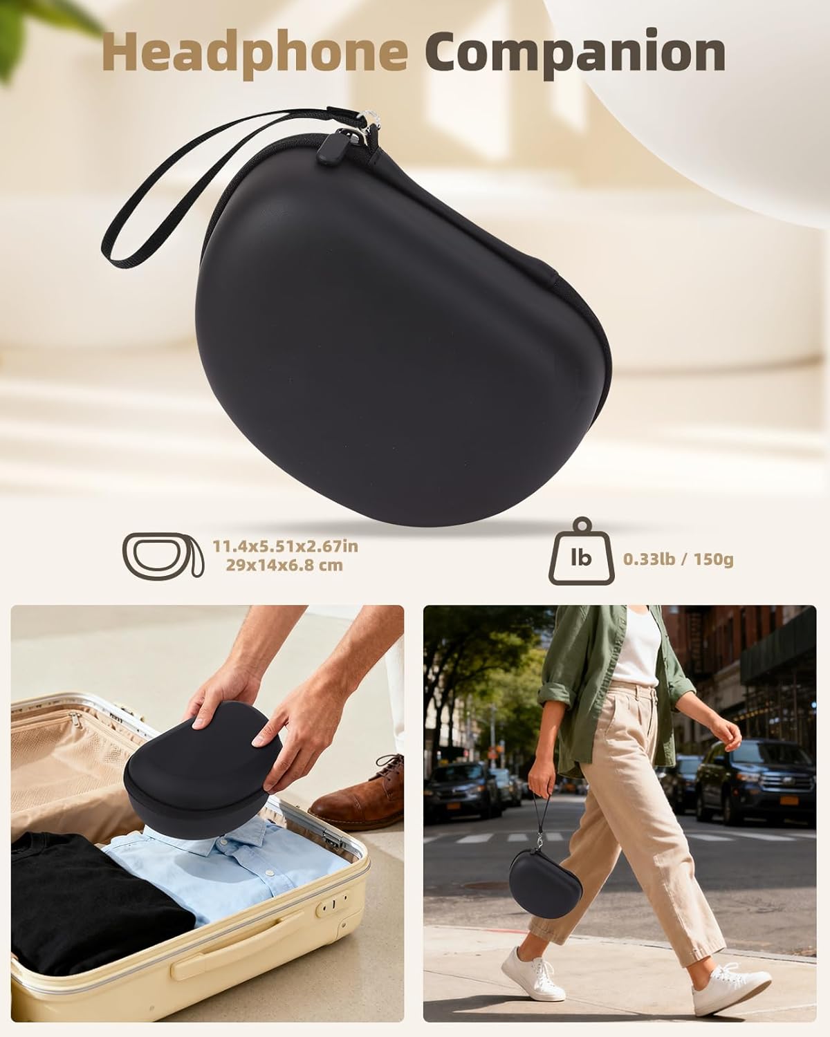 Hard Case for Beats Solo 4/Solo 3/Studio Pro/Studio3 On-Ear Headphones, Universal Portable Travel Organizer Bag with Honeycomb Lid Protection (Black) - Image 5