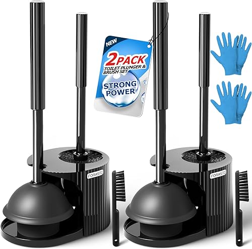 Miniatura 8 de Juego de 3 cepillos para inodoro y destapador 2 en 1, Destapador con mango extendido, Juego de cepillo y destapador para inodoro, Herramientas de