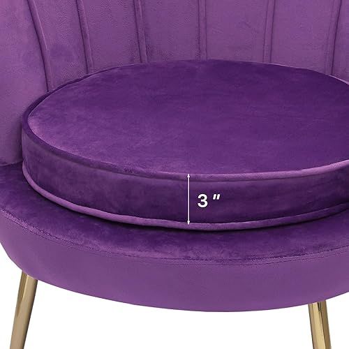 Miniatura 6 de Magshion Silla decorativa de terciopelo, silla de tocador morada con respaldo tapizado, sillas de maquillaje con patas doradas y almohada suave para