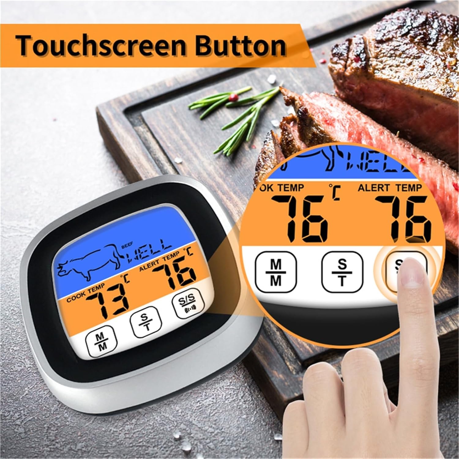 Digital Meat Kitchen Thermometer Stainless Waterproof Meat Temperature Probe Home Food Electronic Thermometer(Black)