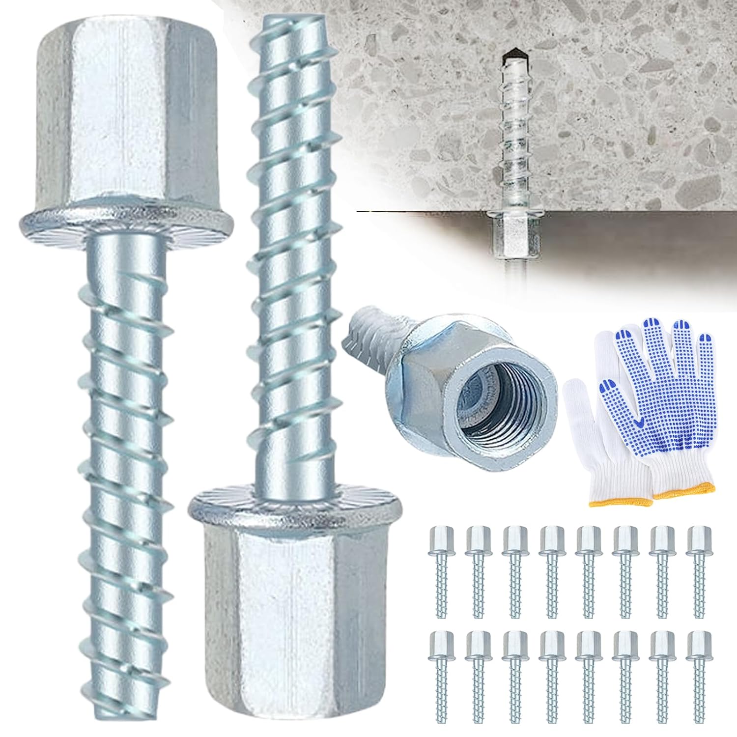 3/8" Concrete Threaded Vertical Rod Anchor,1/4" x 1-1/2"，Galvanized Carbon Steel, Silver （Box of 30）