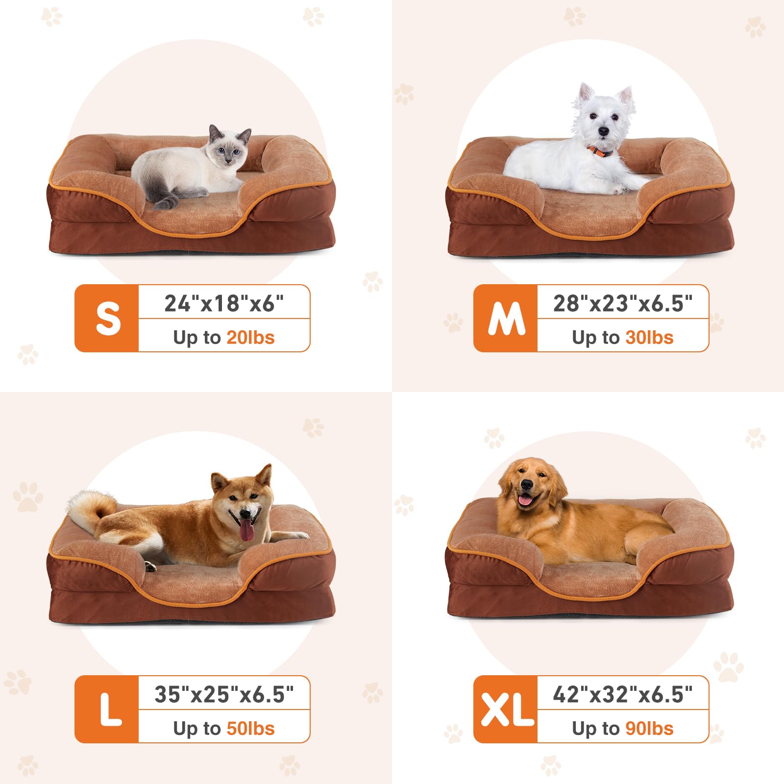Sweetcrispy Orthopedic Dog Bed, XL Large Memory Foam Puppy Cat Bed with Washable Waterproof Removable Cover & Non-Slip Bottom for Pet Calming Sleeping (42"x32", Brown) - image 6