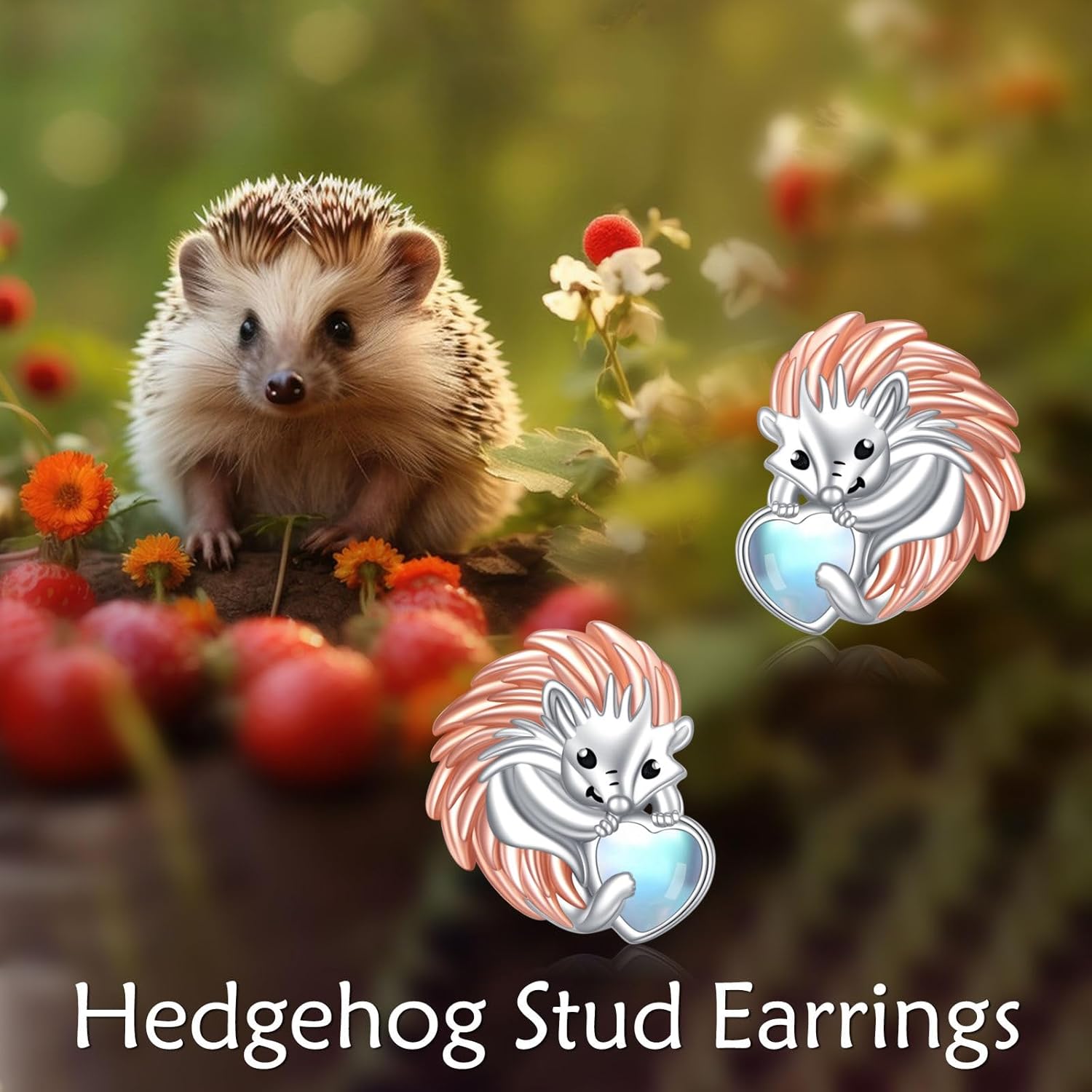 KZX Hedgehog Earrings 925 Sterling Silver Hedgehog Moonstone Stud Earrings Cute Hedgehog Jewelry for Women Men - Image 6