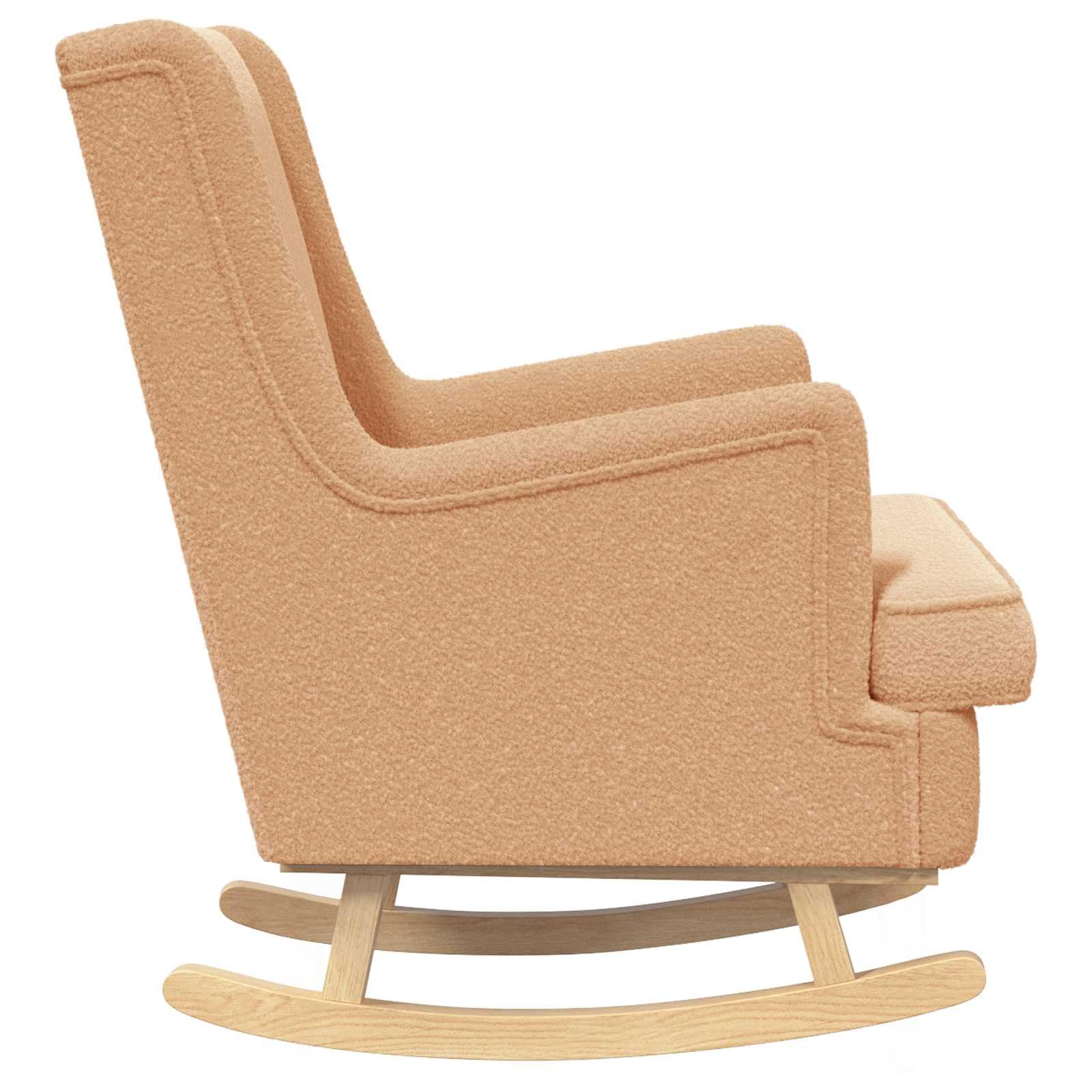 Mecedora Bouclé beige con estructura de metal y madera, 62 x 80 x 85 cm, función basculante y cómodo acolchado para salón, dormitorio, habitación infantil y tranquilidad