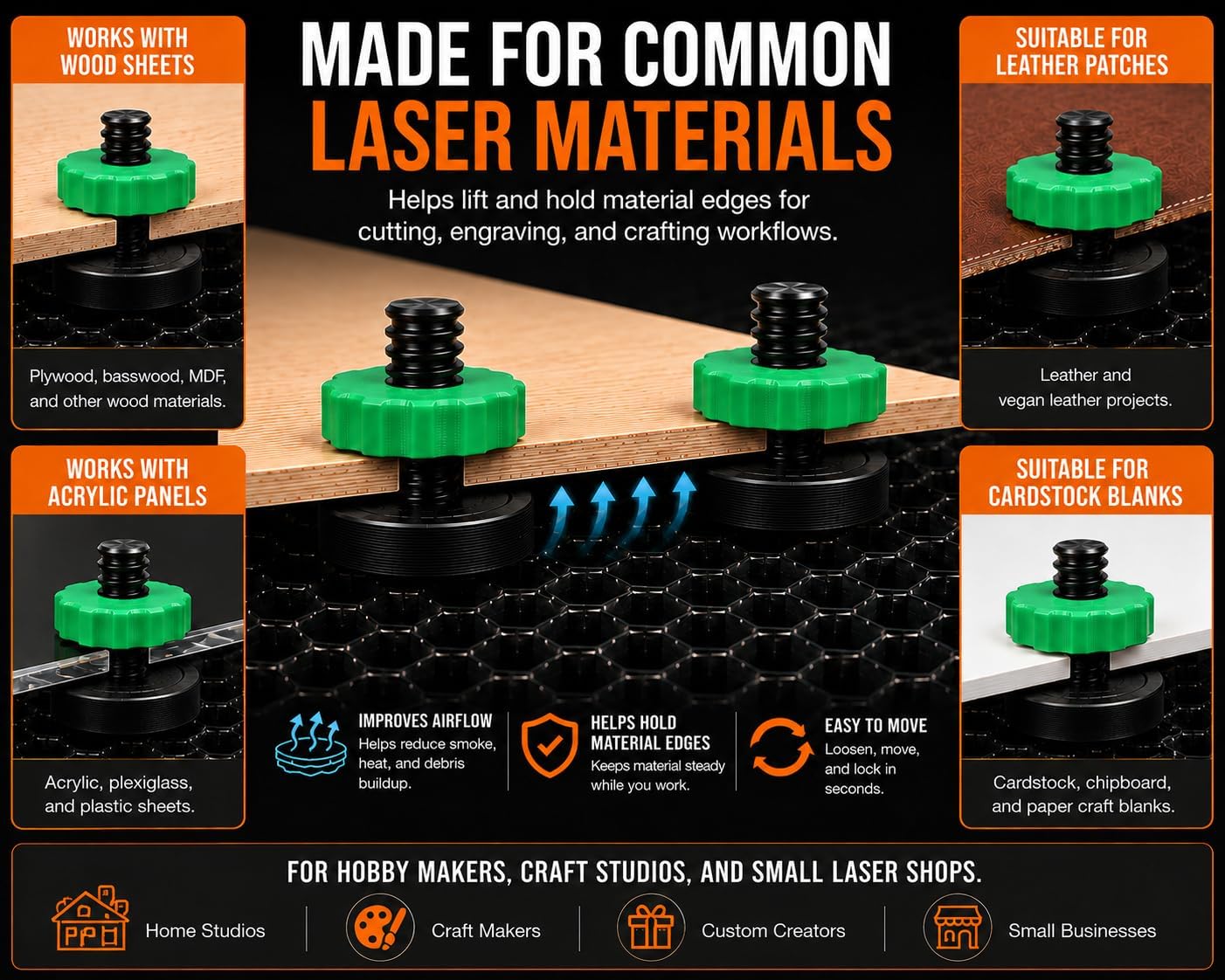 Magnetic Anti-Flashback Risers for CO2 Laser Honeycomb Bed, Hold Down