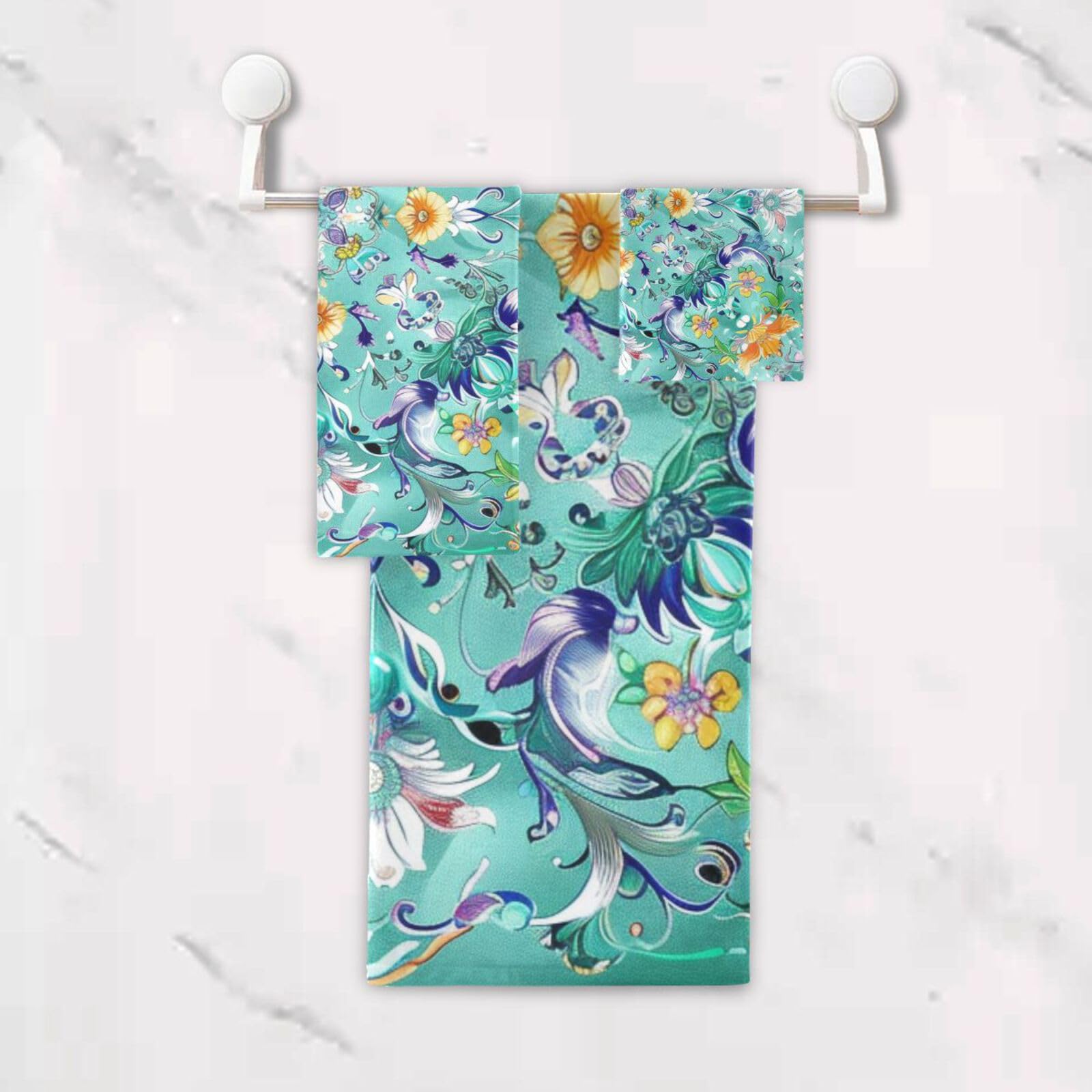 Styl boho kwiat kwiatowy zielony pomarańczowy od stóp do głów ręczniki do twarzy zestaw 3 sztuk, 1 ręcznik kąpielowy 1 ręcznik do rąk 1 myjka do kuchni łazienki jogi siłowni
