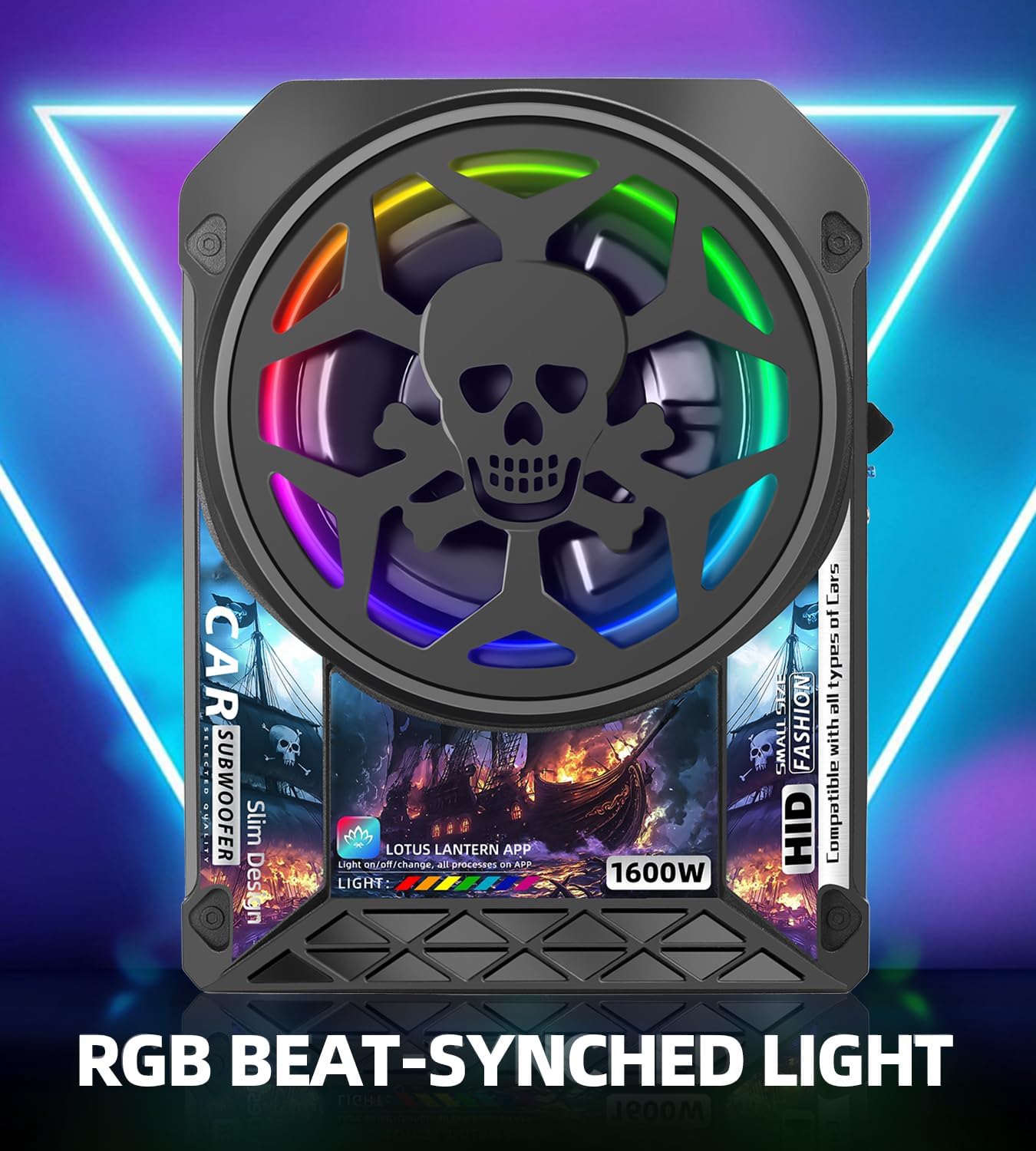 2026 Upgraded 1600W 10" Car Subwoofer, Slim Under Seat Powered Car Subwoofer and Amp Package with RGB Light, Car/Truck Audio Sub Built-in Amplifier amp Combo Package, Clean Deep Bass