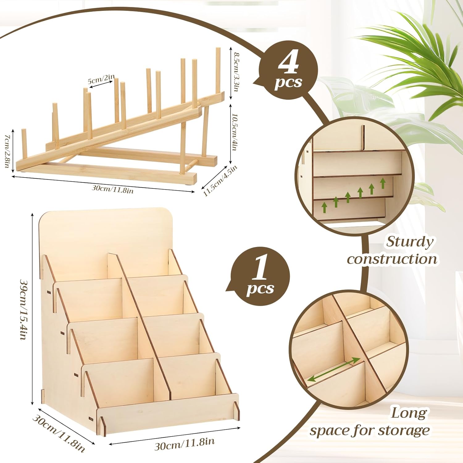 LemonRoad 4 Tier Greeting Card Display Stand with 4 Pcs Small Art Drying Rack Wooden 4 Tier Wooden Postcard Sticker Holder 5 Layers Paint Display Stand Organizer for Canvas Tabletop Counter Retail