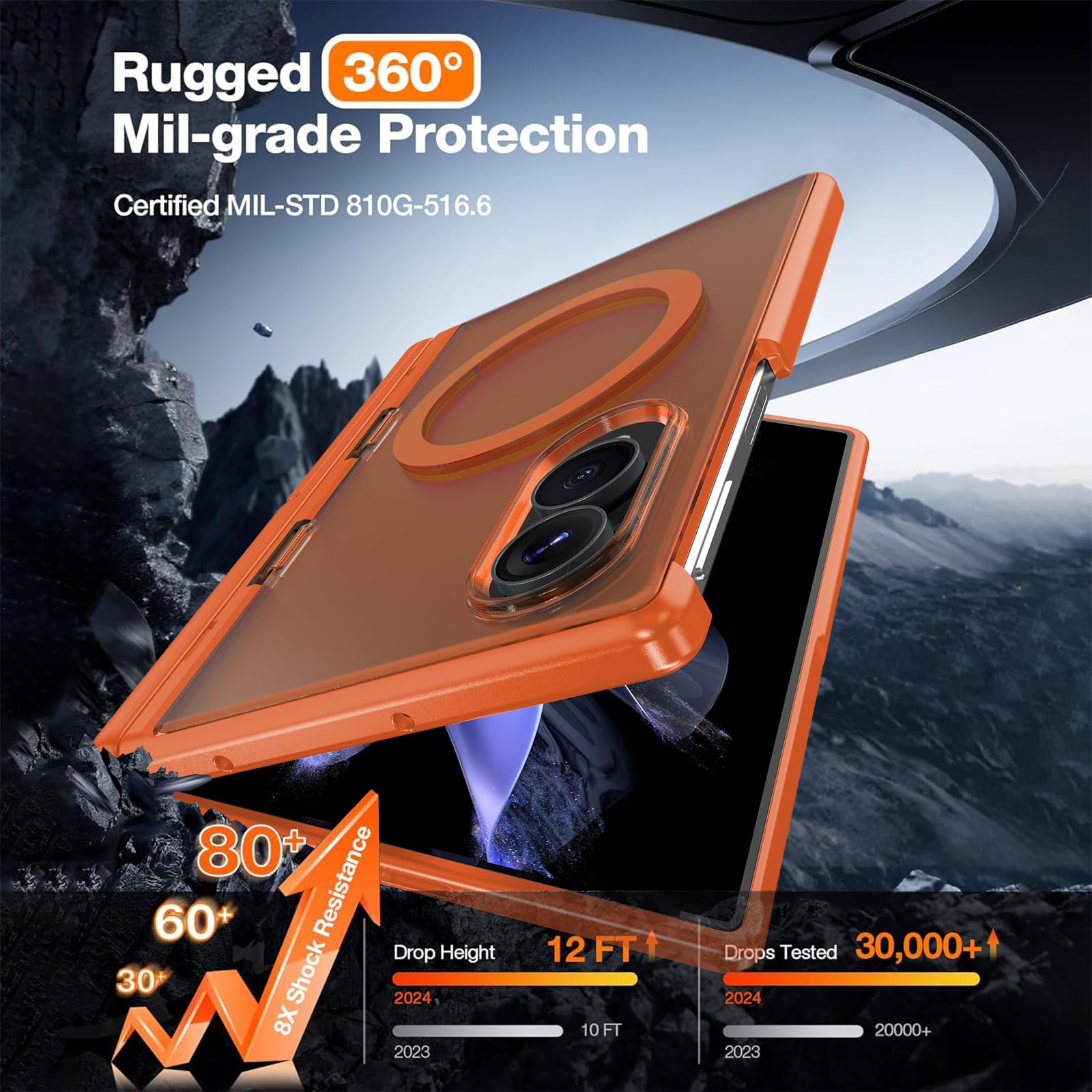 WRJ Custodia per Samsung Galaxy Z Fold 8 con protezione per lo schermo | Cavalletto pieghevole adatto per Magsafe Protezione cerniera di grado militare Protezione contro le cadute Custodia magnetica