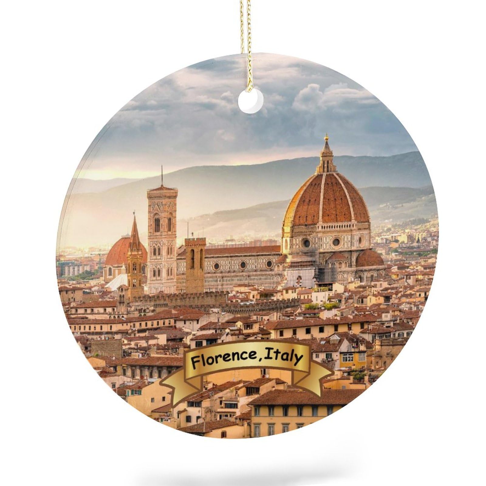 EQEY Florence, Italy Tree Hanging Christmas Ornament Porcelain Double-Sided Ceramic Ornament,2.9 Inches