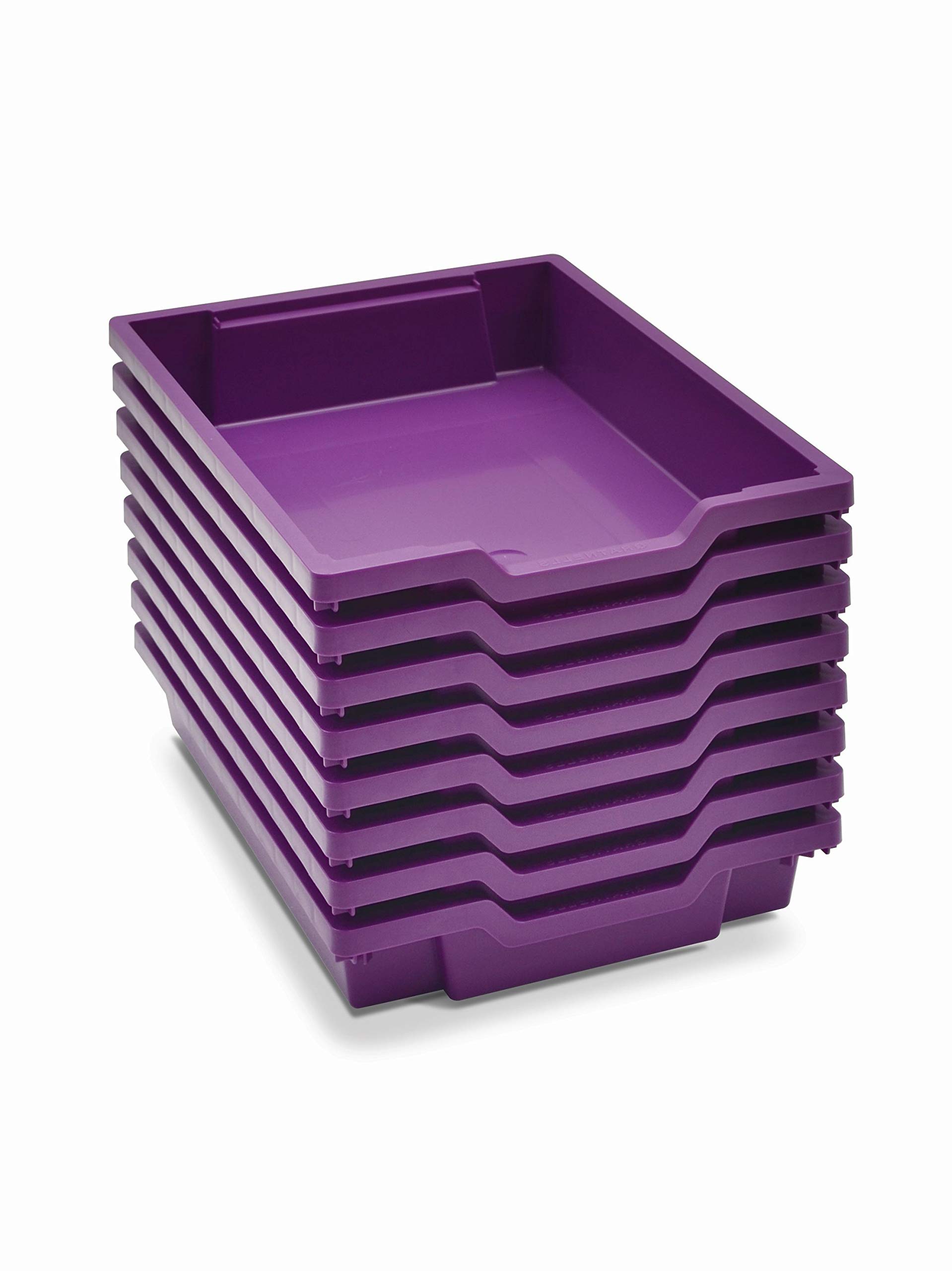 Gratnells Shallow F1 Storage Tray, Pack of 8, Heavy Duty School, Industrial & Utility Storage Bins, 12.3" x 16.8" x 3" (Plum Purple)