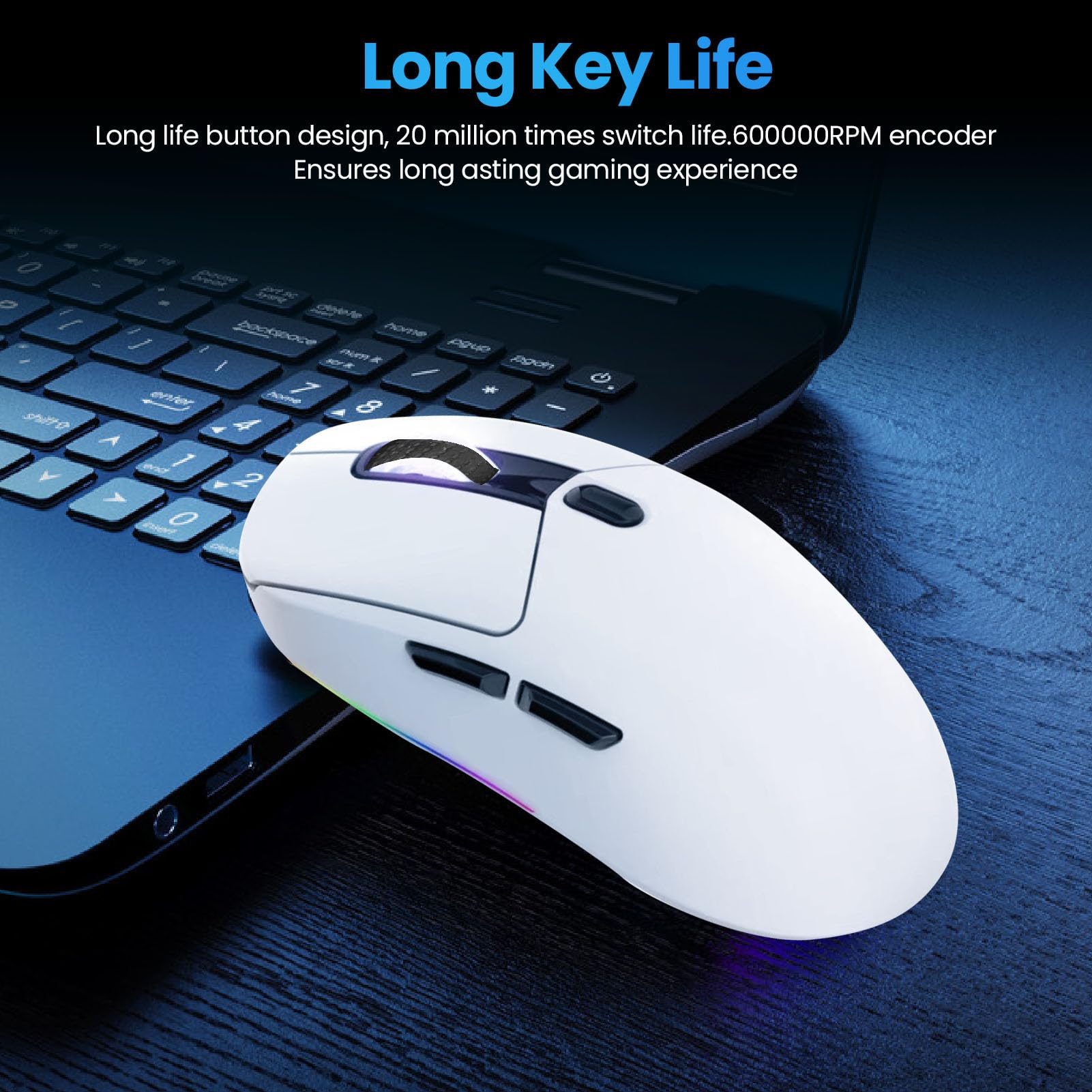 Focket Mouse da Gioco, Mouse Ottico Ergonomico Ricaricabile Bluetooth 2.4G Cablato in 3 modalità Regolabile 5000 DPI, Mouse da Gioco con Illuminazione RGB Immersiva per PC Portatile