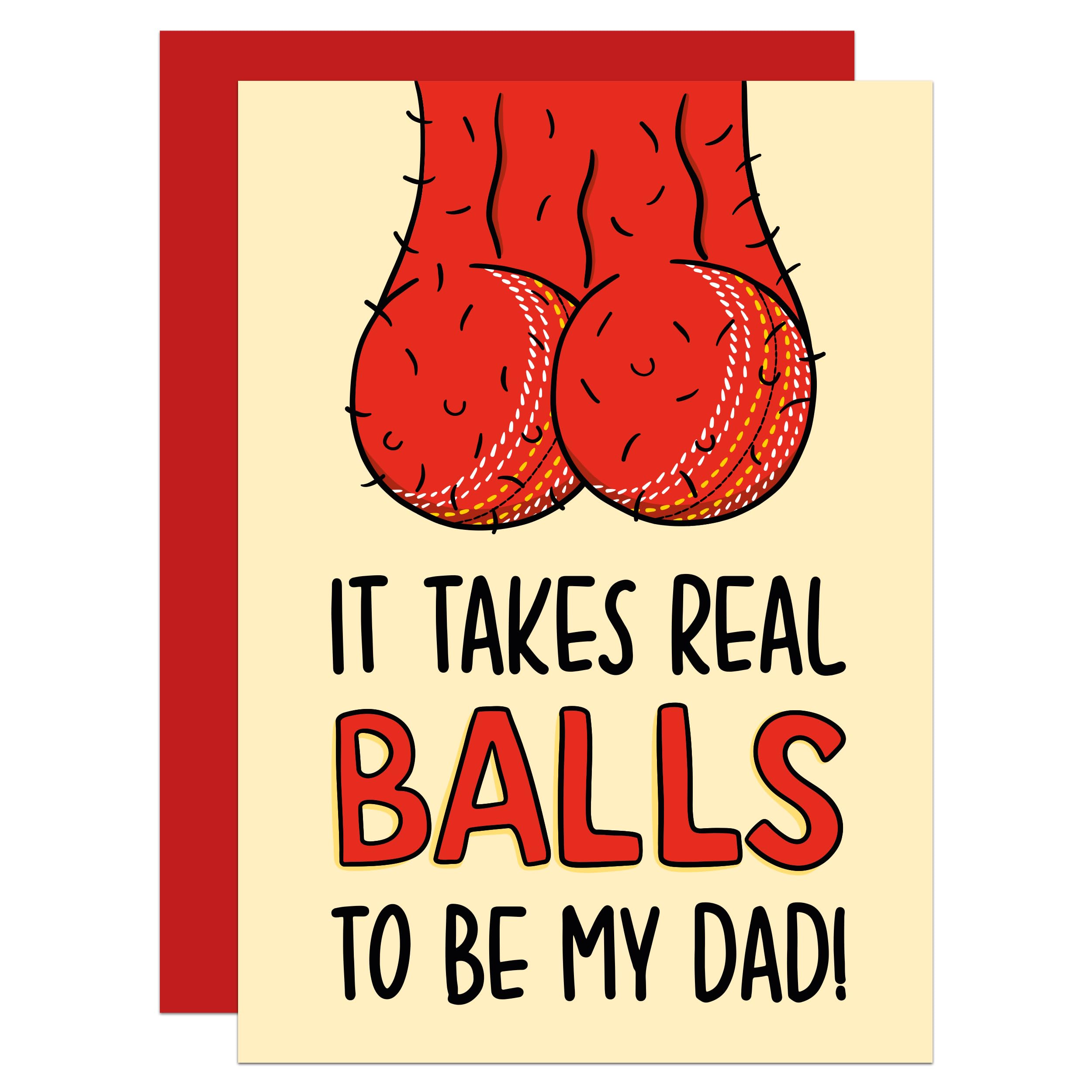 Balls Sport Fathers Day A6 Card, Funny Cricket Fathers Day, For Dad, From Son, From Daughter, Cricket Fan, World Test Match, Rude (Cricket)