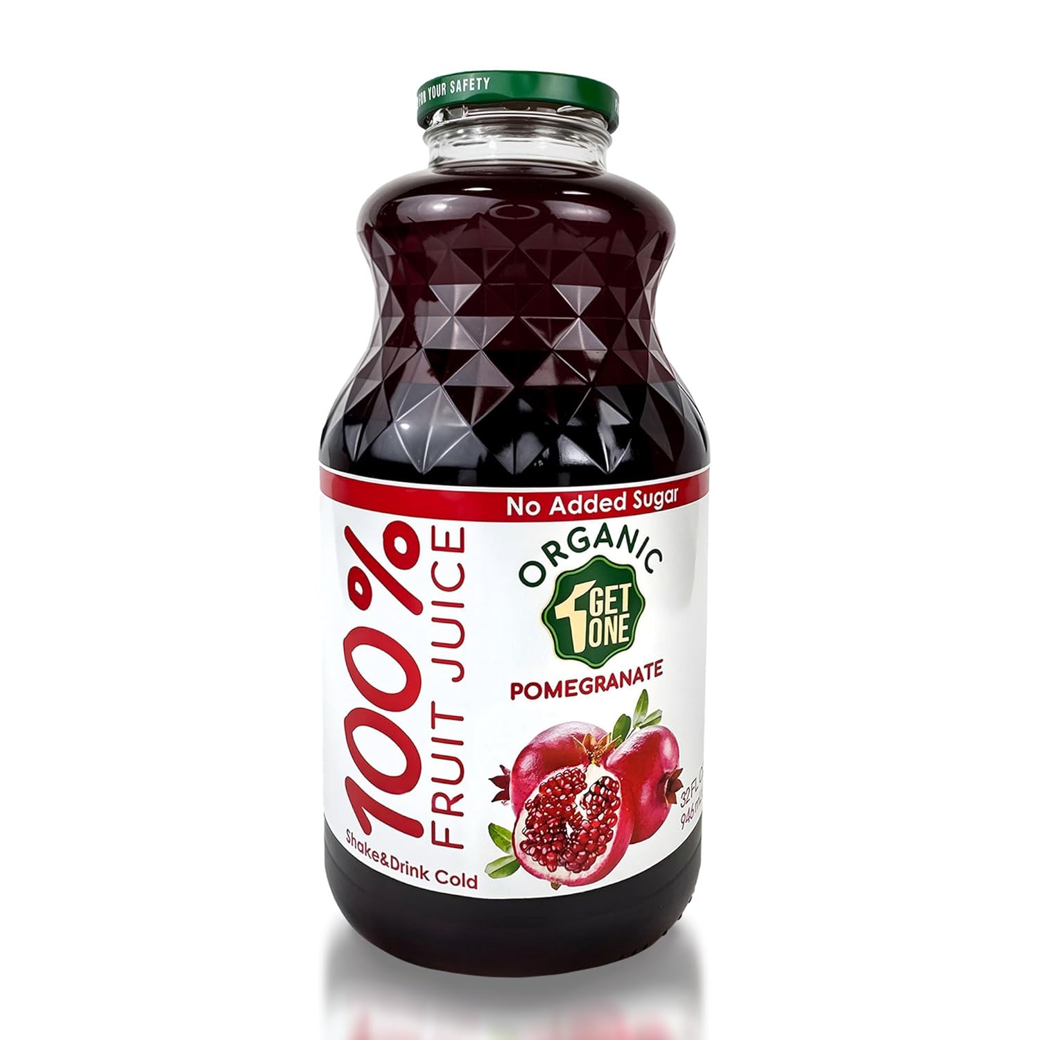100% Organic Pomegranate Juice - No Sugar Added, Non-GMO, No Preservatives, BPA-Free Glass Bottle, Halal (32 Fl Oz (Pack of 2)