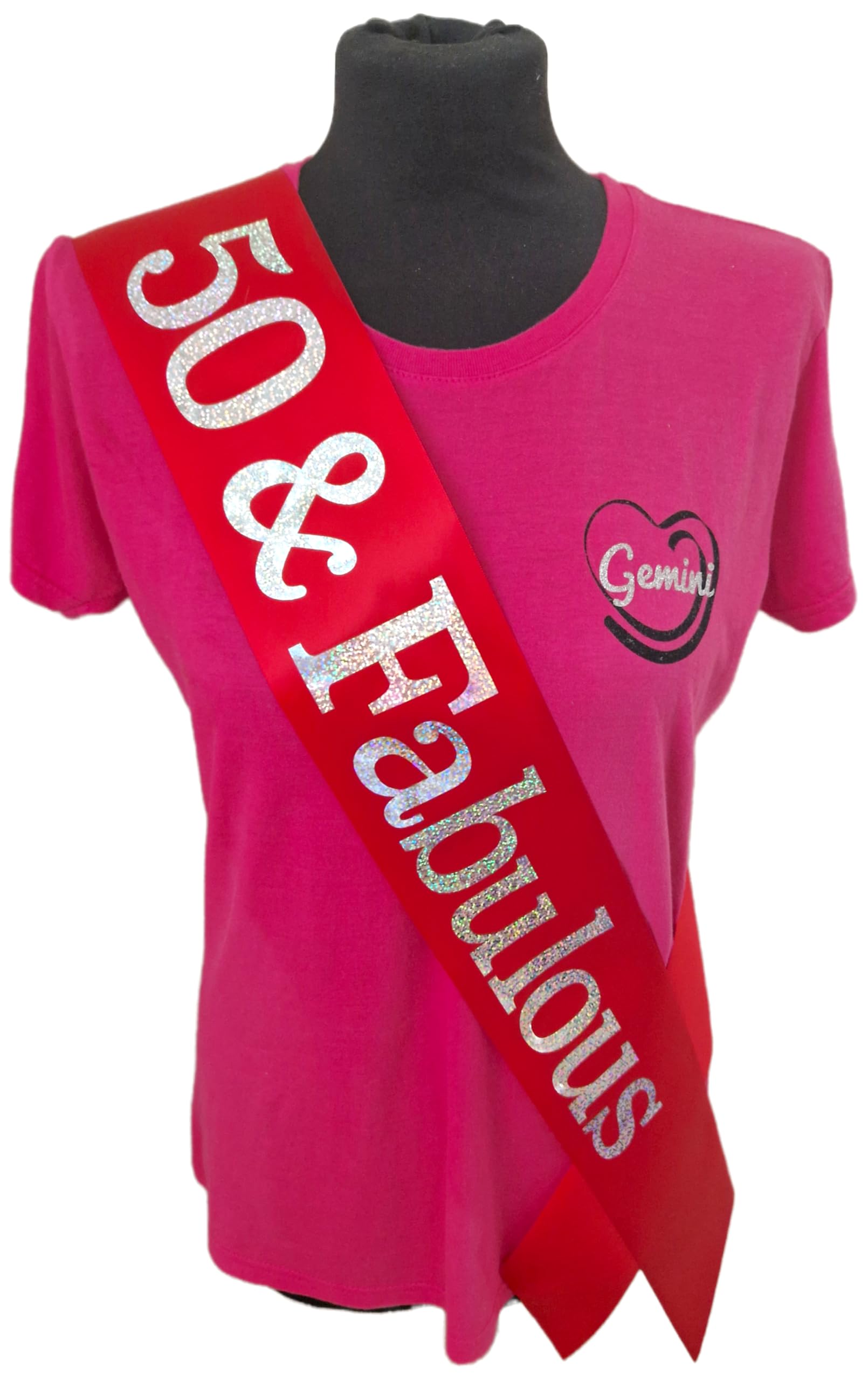 30th Birthday Sash - (30 & Fabulous Birthday Sash - Beautiful Quality Red Ribbon and Holographic Silver Font)