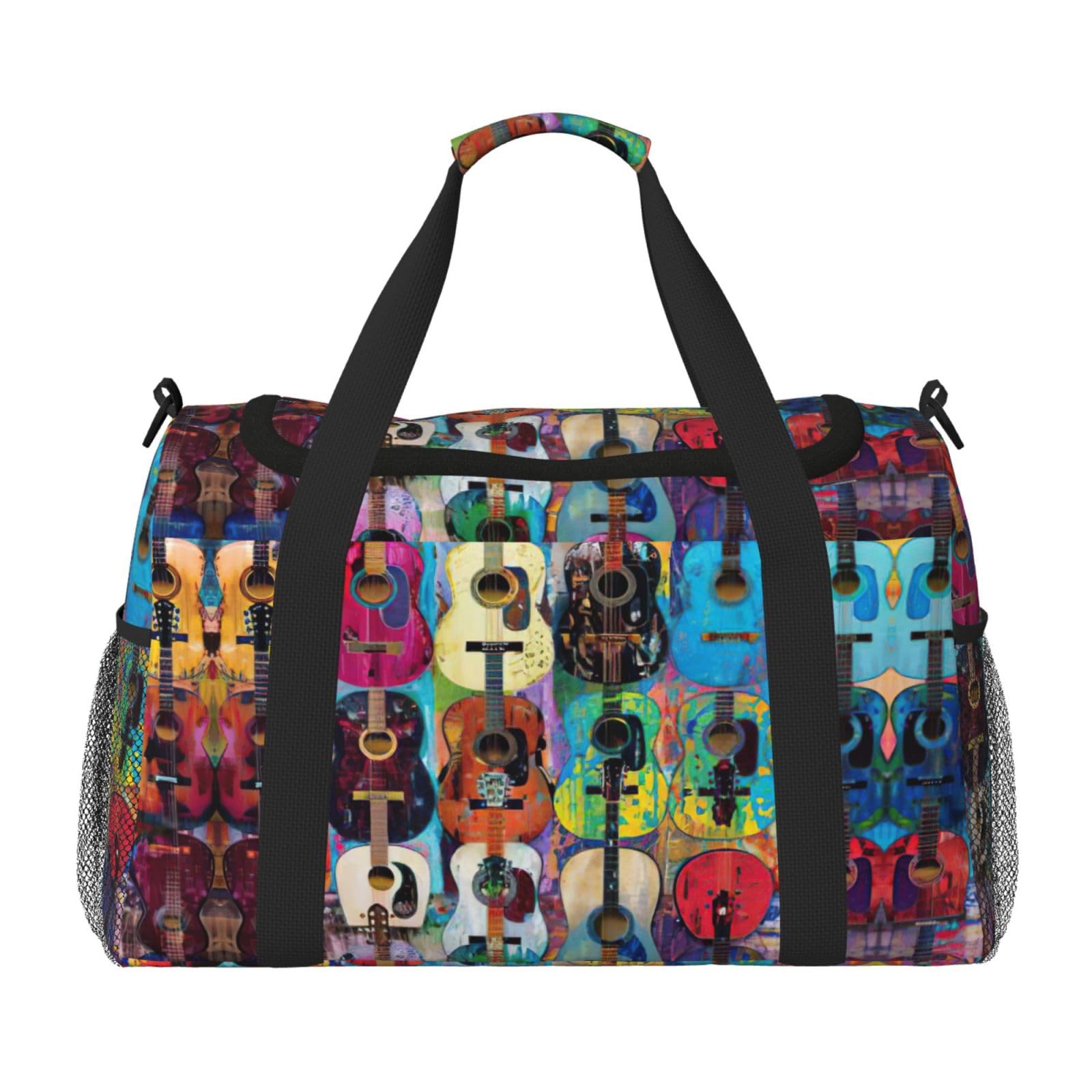 Borsa a mano colorata per chitarra acustica e weekender, per donne e uomini, perfetta per frequent flyer, Nero , Taglia unica