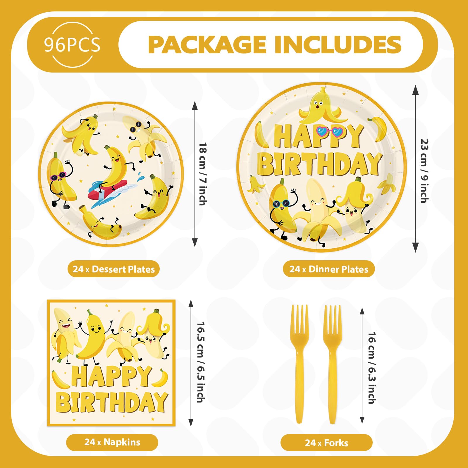 Banana Birthday Party Plates - 96 Pack -2