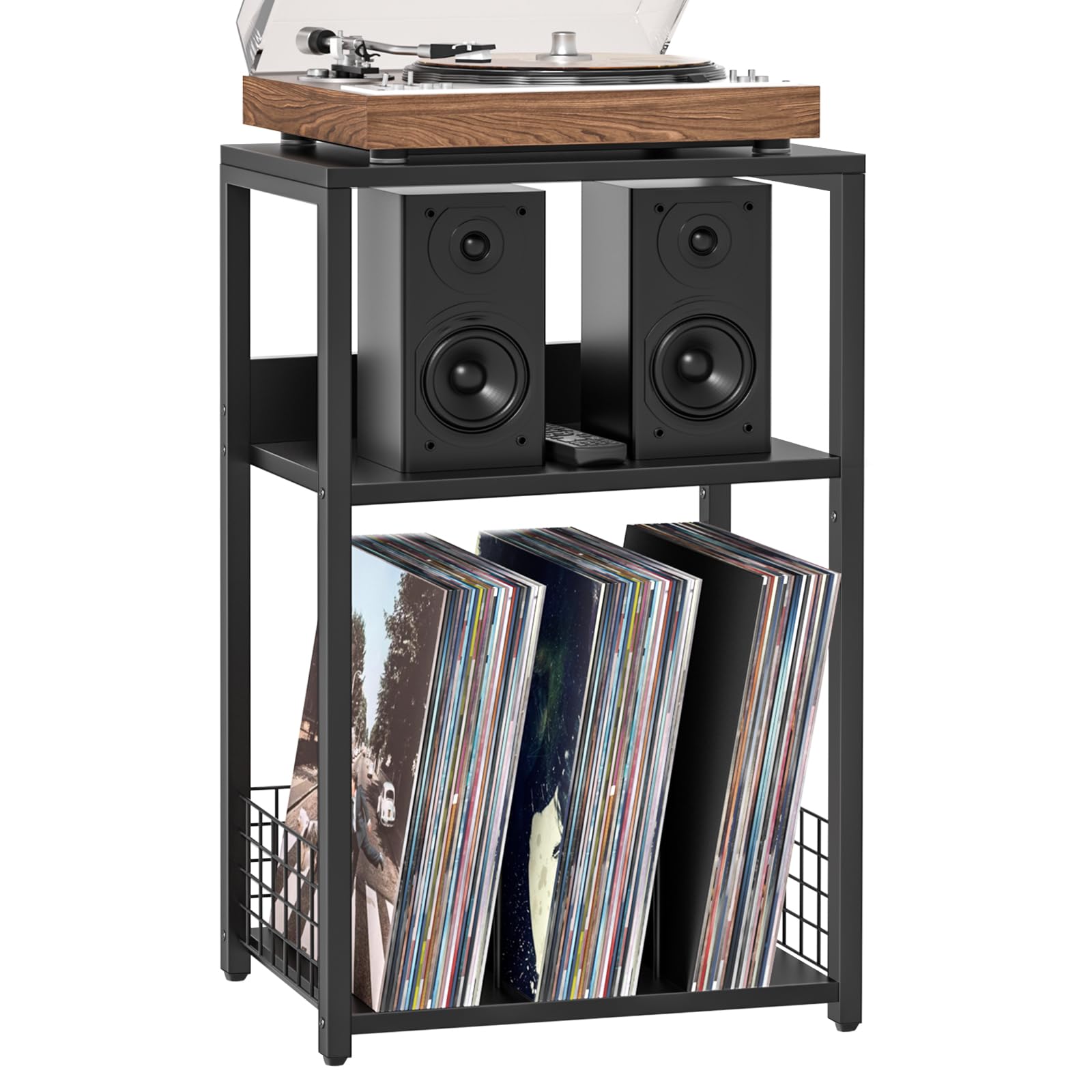 Rangement en vinyle stable pour 130 albums et table d'appoint noire