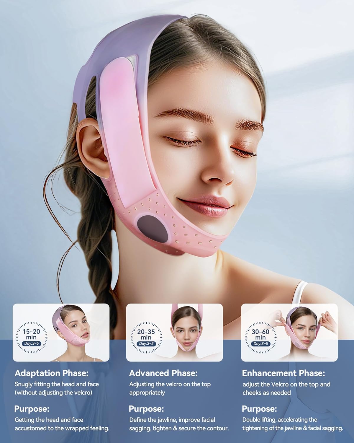 V-Line Sculpting Face Mask – Silicone Chin Strap for Jawline Tightening & Double Chin Reduction (23-27 Inches) (BLUSH) - Image 3