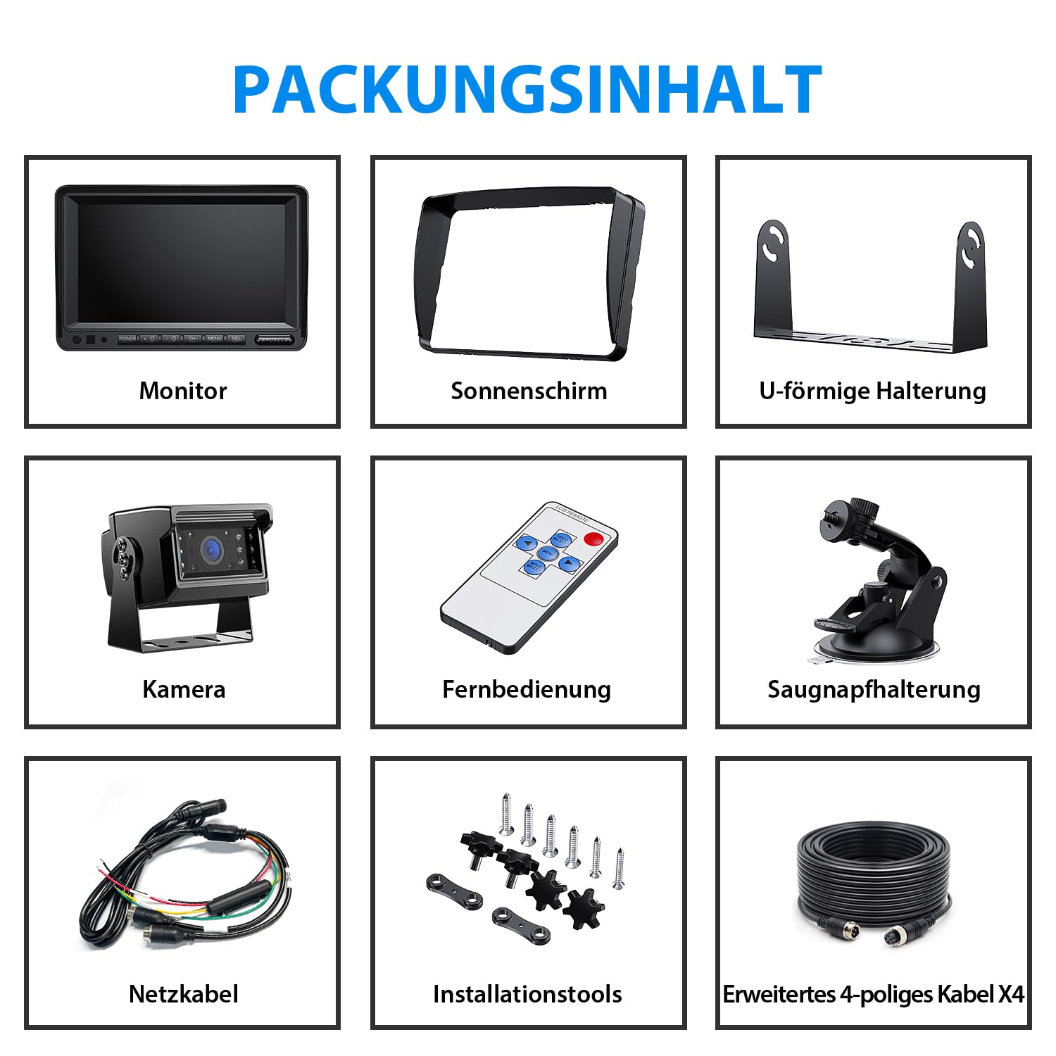 Dual Rückfahrkamera Set 7-Zoll 1080P HD Monitor IP69 Wasserdicht IR Nachtsicht LKW Anhänger Bus