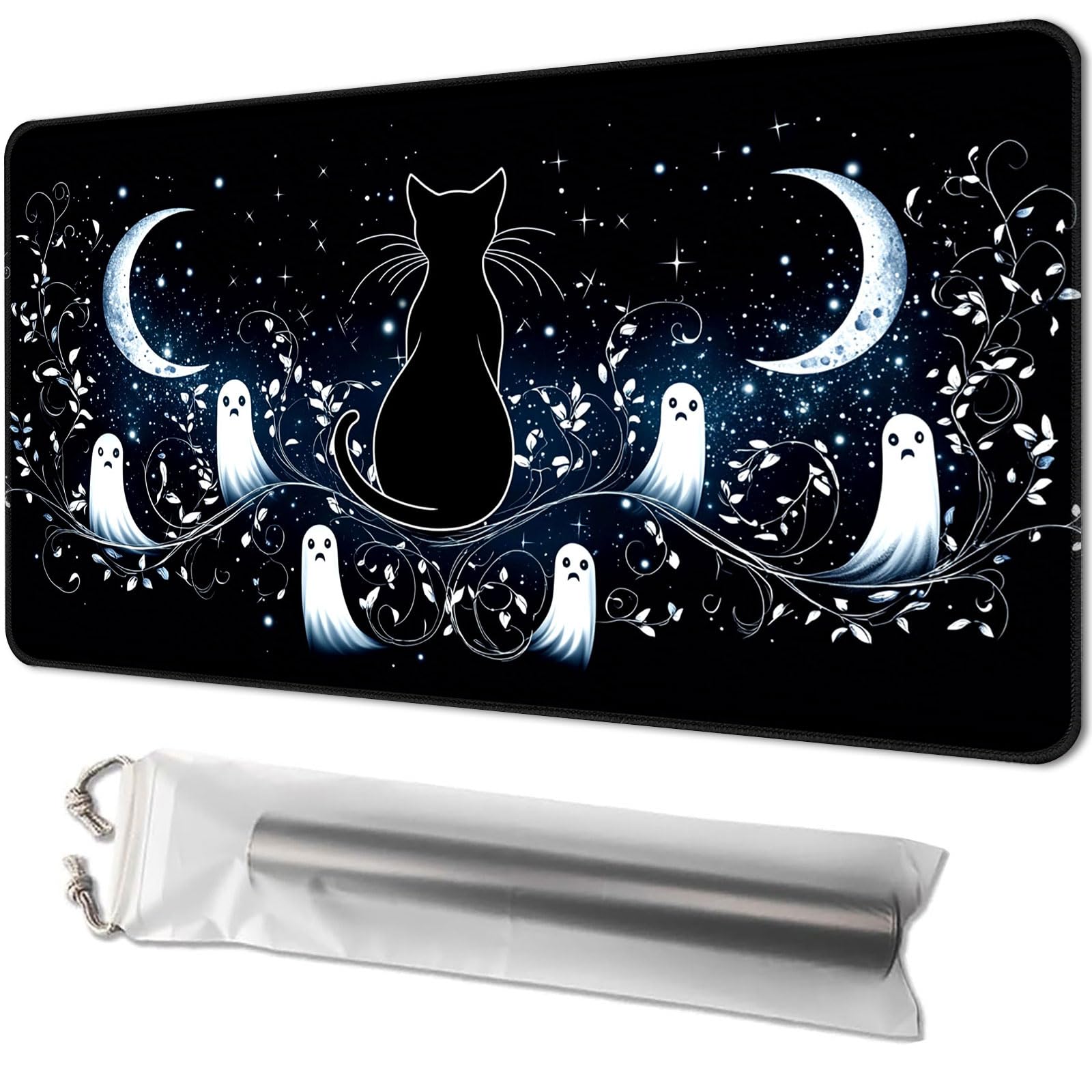 Playmat for TCG, with Free Storage Bags, Game Mat 24 x 14 inches, MTG and Board Game Mat for Cards, Ideal for Card Game Enthusiasts, Black Cat 02