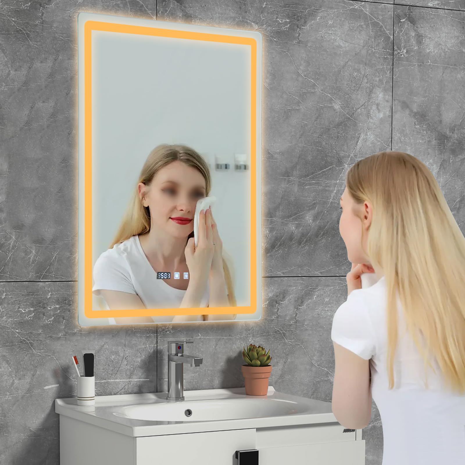 Espejos de Baño con LED, 220 V, IP54, Espejo de Baño con 3 Colores de Luz, Regulable y Ajuste de Brillo, LED Smart Espejo con Luz Iluminado con Interruptor Táctil para Baños, Hoteles