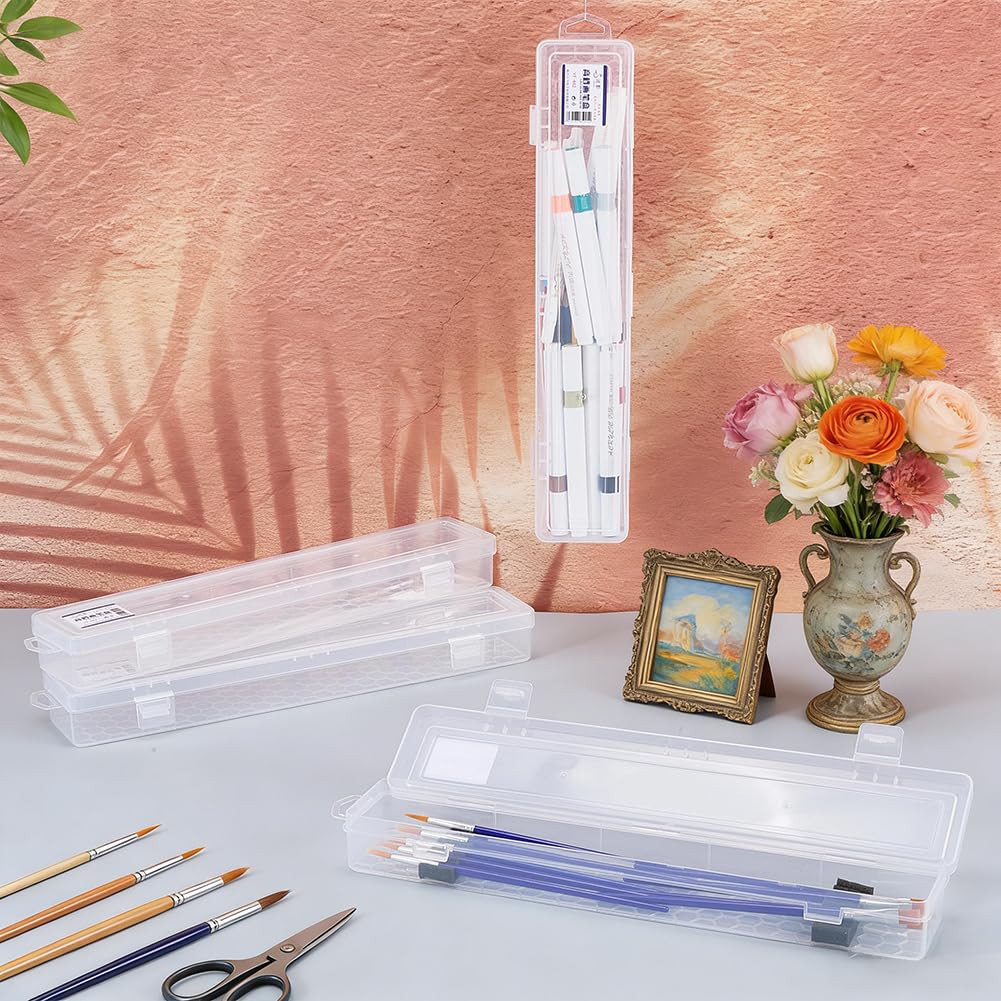 FINGERINSPIRE Set di 4 contenitori rettangolari in plastica trasparente con inserti in spugna morbida autoadesiva, per adulti e artisti, 34,3 x 6,9 x 3,8 cm