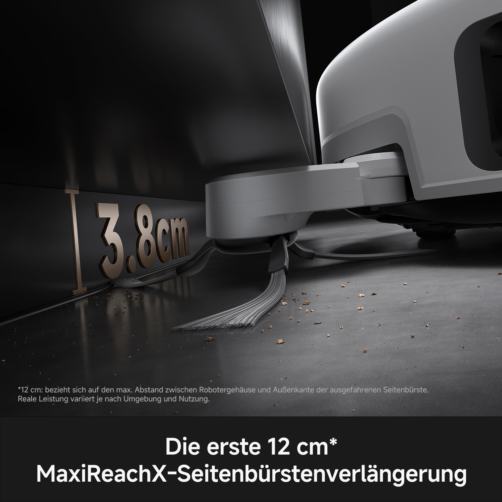 Mova V70 Ultra Complete X Saugroboter, MaxiReachX-Doppelverlängerung Seitenbürste & Mopp, 40.000 Pa Saugkraft, 15N Abwärtsdruck & 300 U/min Wischen, 9 cm Hindernisüberwindung, EcoCyclone-Staubbehälter