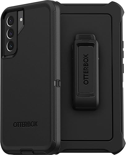 OtterBox Funda para Galaxy S22+ Defender Series, negra, resistente y duradera, con protección de puerto, incluye soporte de clip de funda