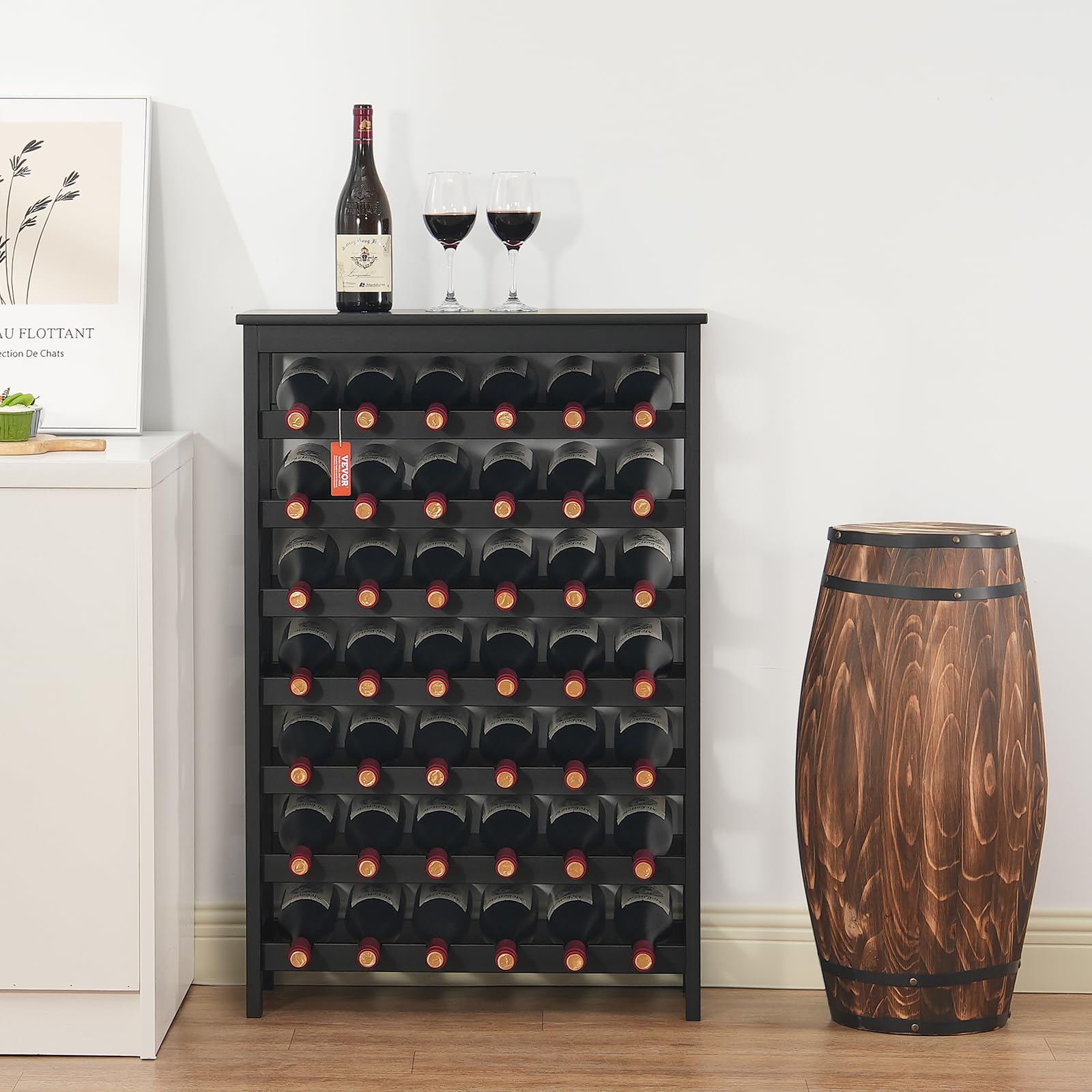 VEVOR Botellero Apilable de Vino para 42 Botellas Estante de Almacenamiento de Bambú 660x290x1000 mm Botellero Independiente de 7 Niveles Estantes sin Sacudidas para Cocina, Bar, Bodega, Negro