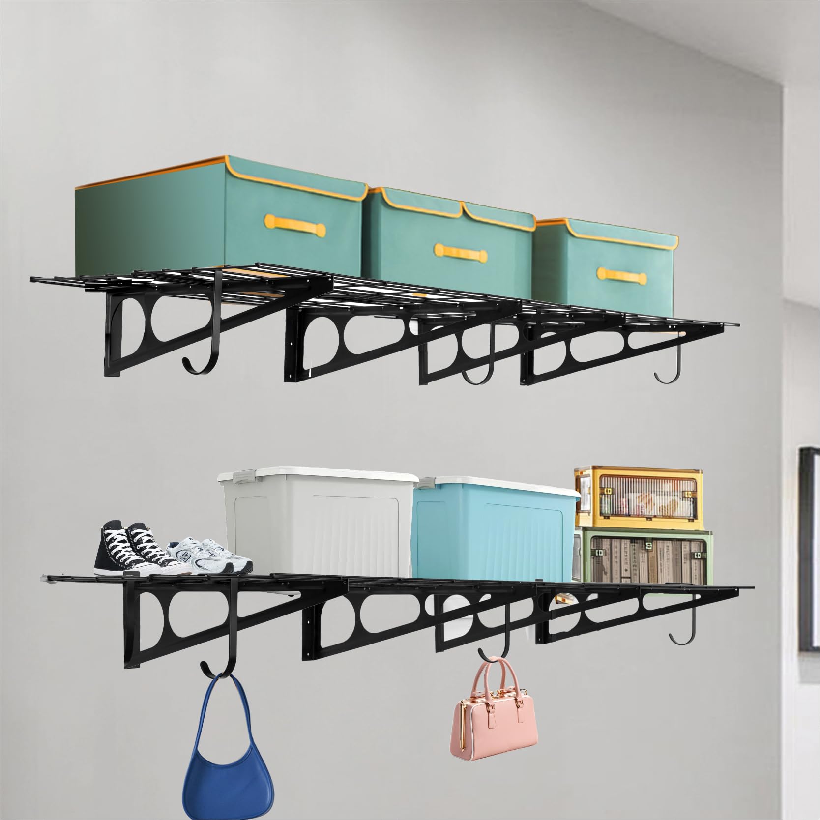 Sinoer 2 mensole da garage con ganci, 61 x 182,9 cm, in metallo, per garage, magazzini, magazzini, garage