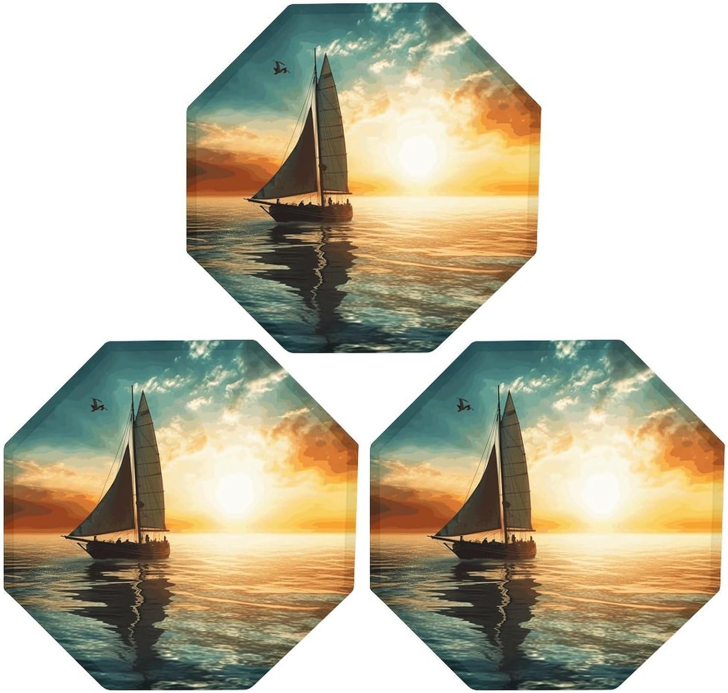 Ctagon Metal Sign for Home, Modern Display Plate for Kitchen, Boat on The Ocean Plates Accent Hanging Wall Decorations 3PCS for Living Room, Bedroom, Hallway, Hotel