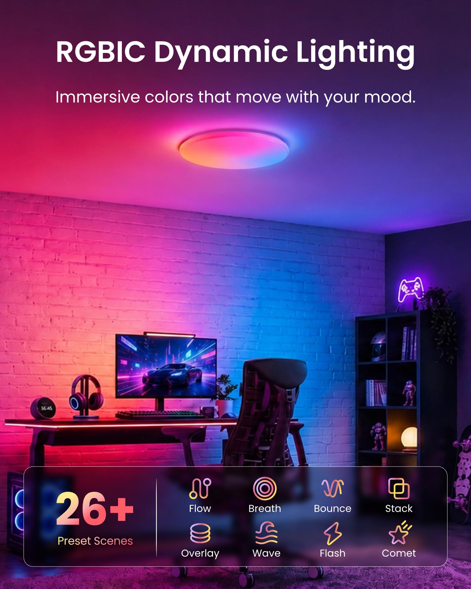 SwitchBot RGBICWW lampa sufitowa 30 cm, inteligentna lampa LED z certyfikatem Matter, 2000 lm, nie wymaga koncentratora, ściemniana 2700 K-6500 K, współpracuje z Apple Home & Alexa, CRI 90+, do