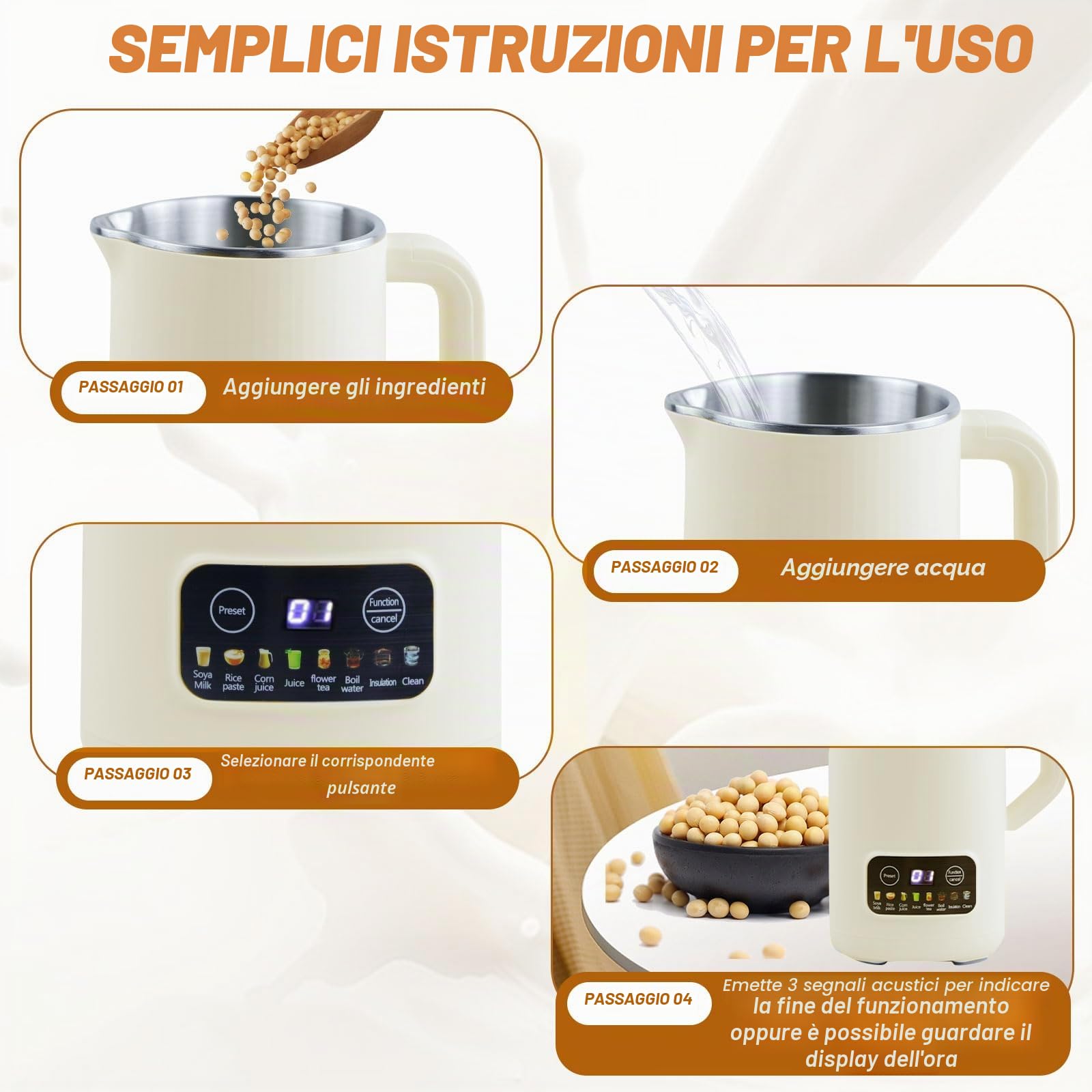 Macchina per latte di soia multifunzionale, Macchina per il latte di noci - Pressa per latte di mandorla automatica multifunzionale da 20 once, Con avvio ritardato|Tenuta Achaud|Autopulente