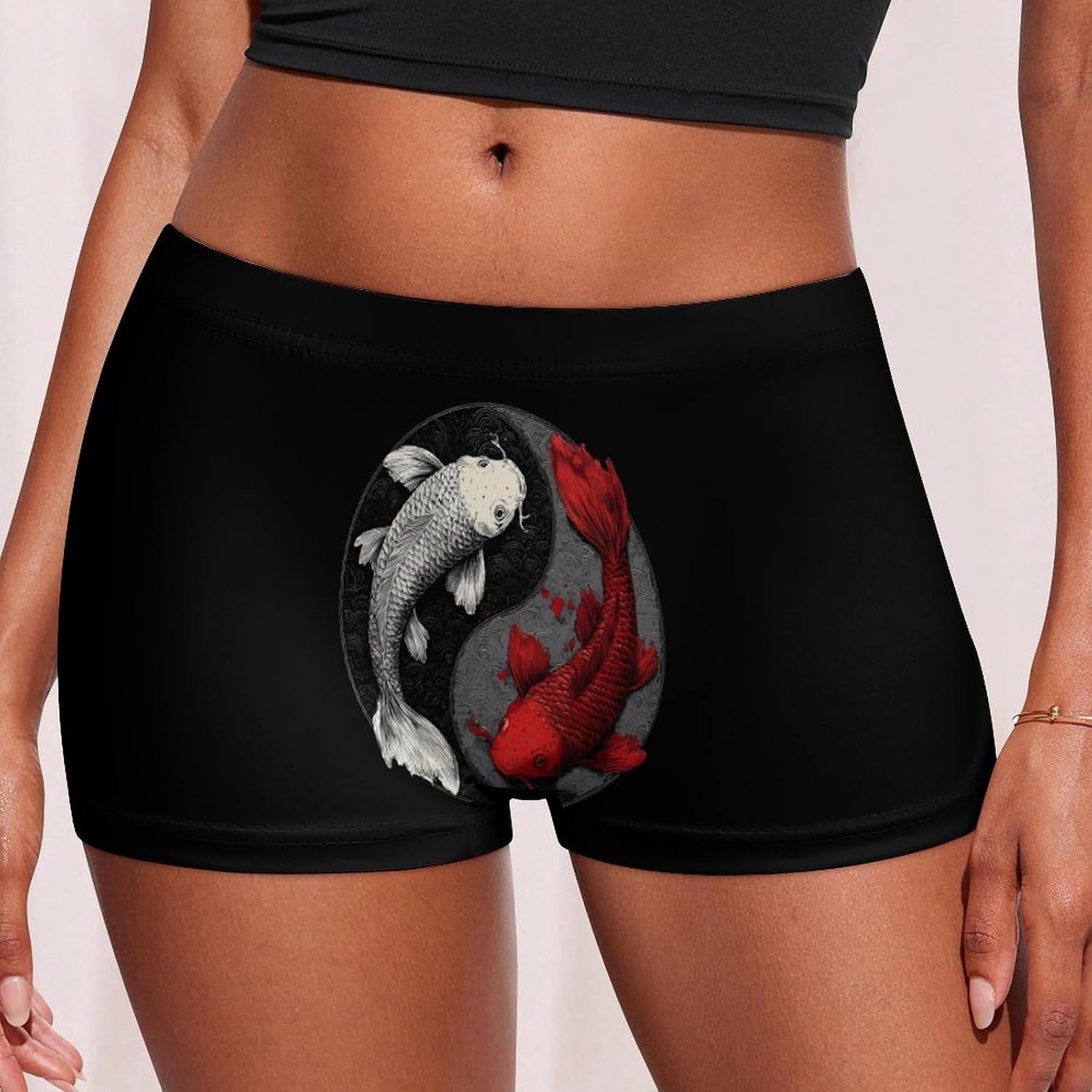 Yinyang Japanese Fish Funny Women's Boxer Briefs Breathable Underpants Trunks Stretch Underwear