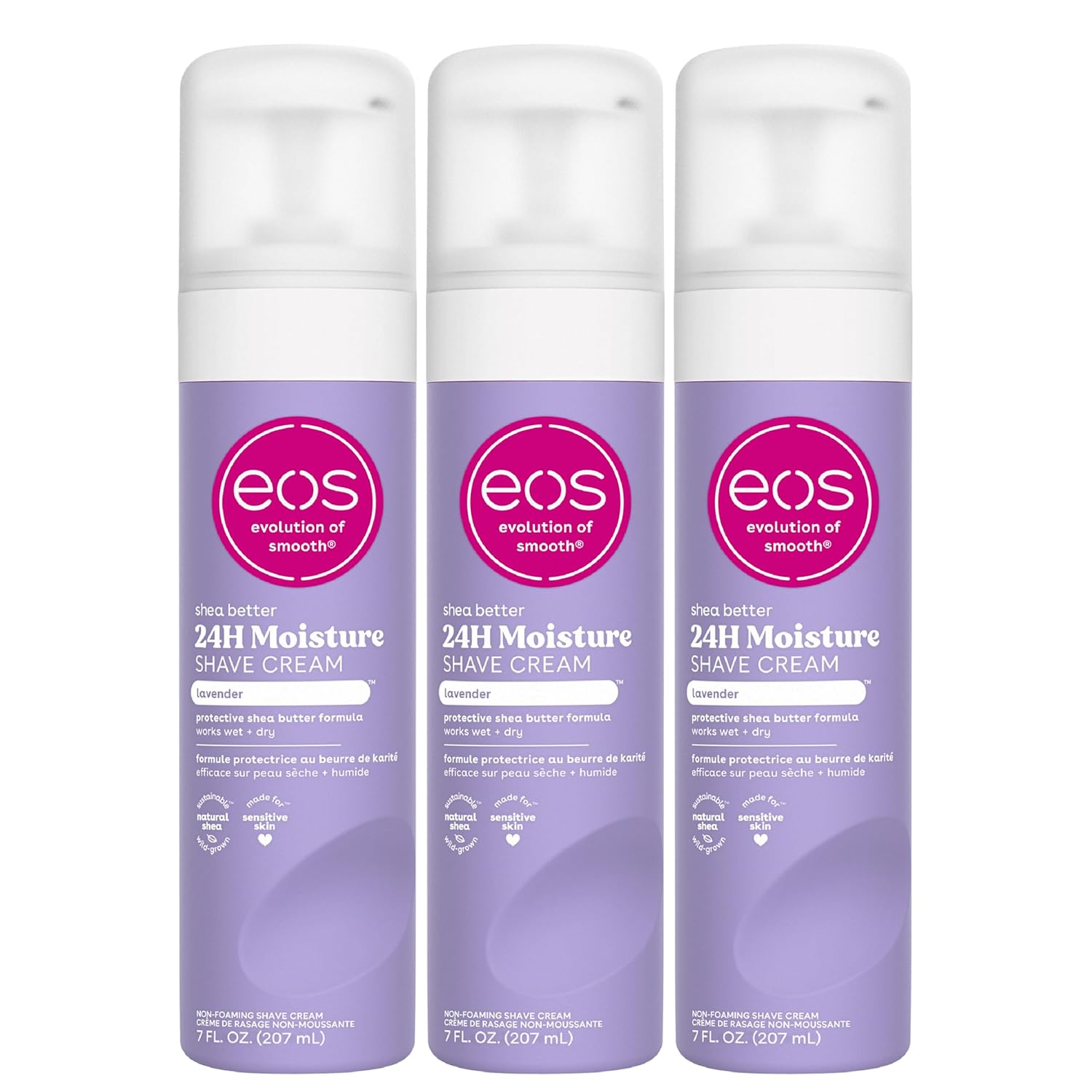 eos Shea Better Shaving Cream- Lavender, Women's Shave Cream, Skin Care, Doubles as an In-Shower Lotion, 24-Hour Hydration, 7 fl oz, 3-Pack