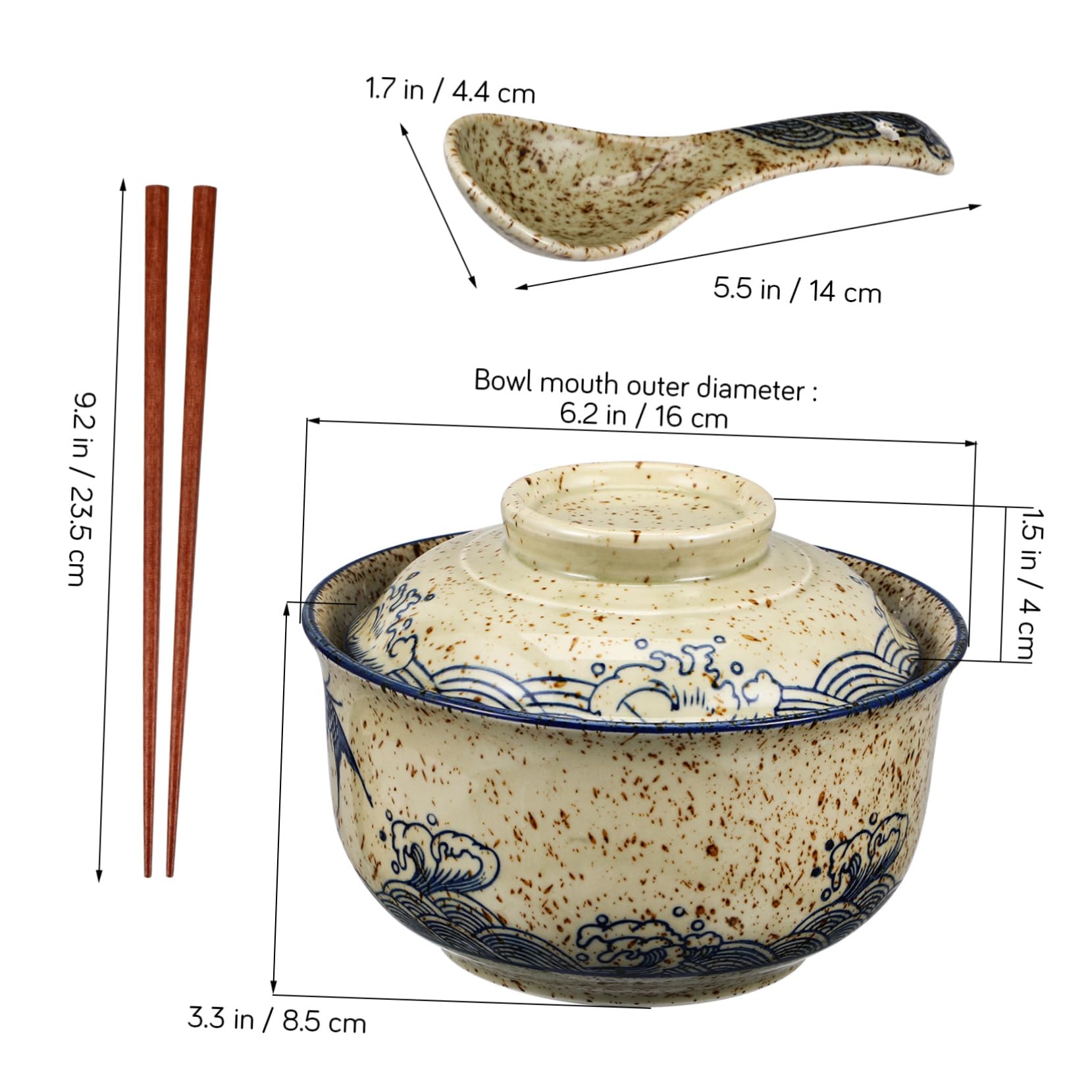 ULTECHNOVO Servierschalen Set mit Deckel Keramik-ramen-schüssel-set Ramen-suppenschüssel Essstäbchen Löffel für Ramen Suppen und Andere Gerichte