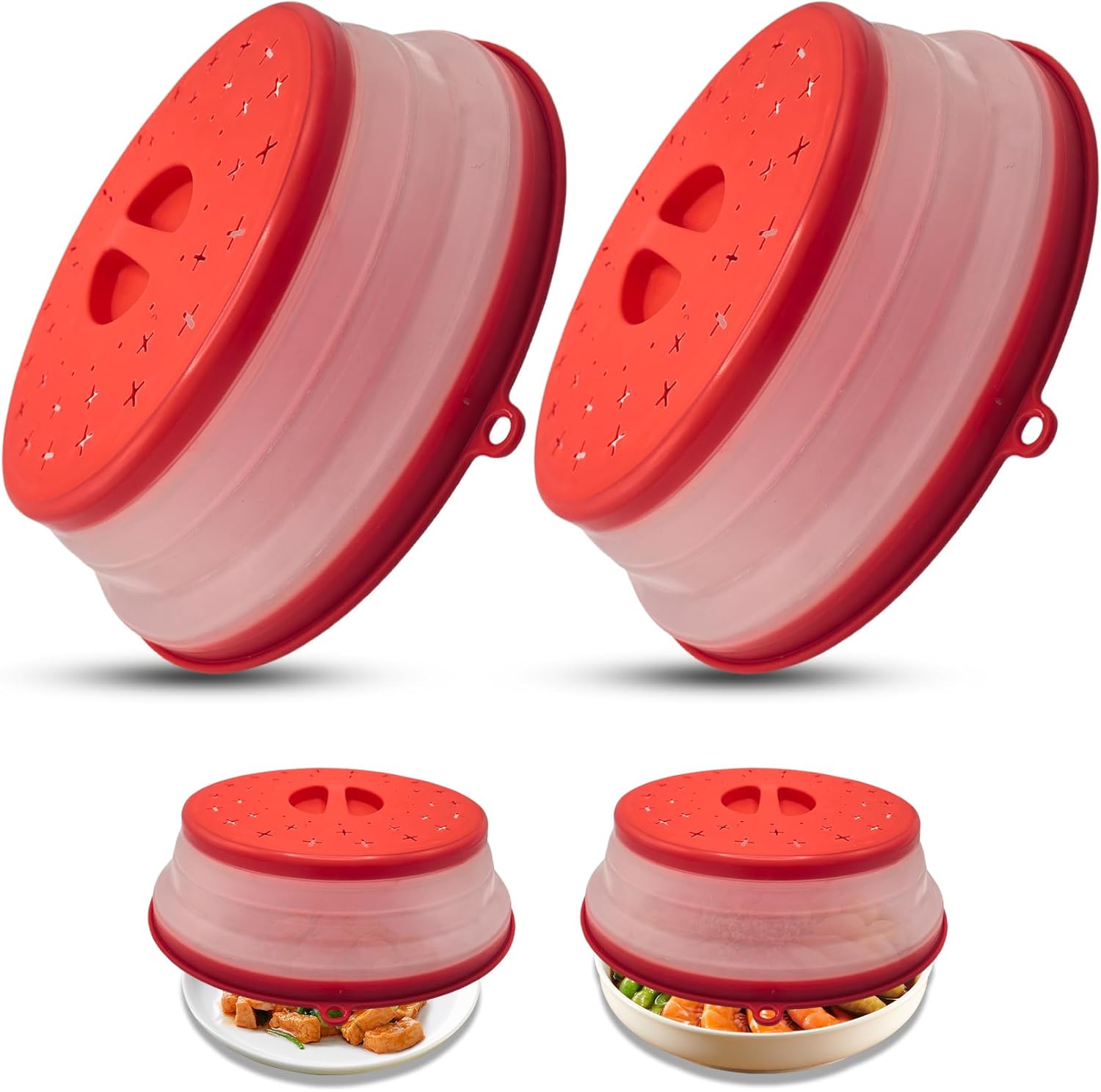 Cubierta de salpicaduras de microondas para alimentos, cubierta plegable de silicona para tapa de salpicaduras, 2 tapas protectoras de calefacción