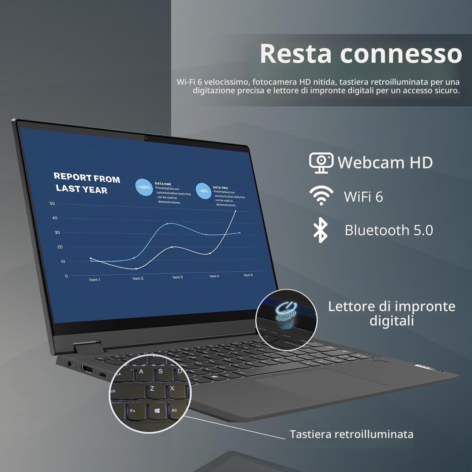 Lenovo IdeaPad Flex 5 - Computer portatile touchscreen FHD da 15,6", Intel Core i5 1135G7, 8 GB di RAM, SSD da 256 GB, Intel Iris Xe, tastiera retroilluminata, lettore di impronte digitali, webcam HD,