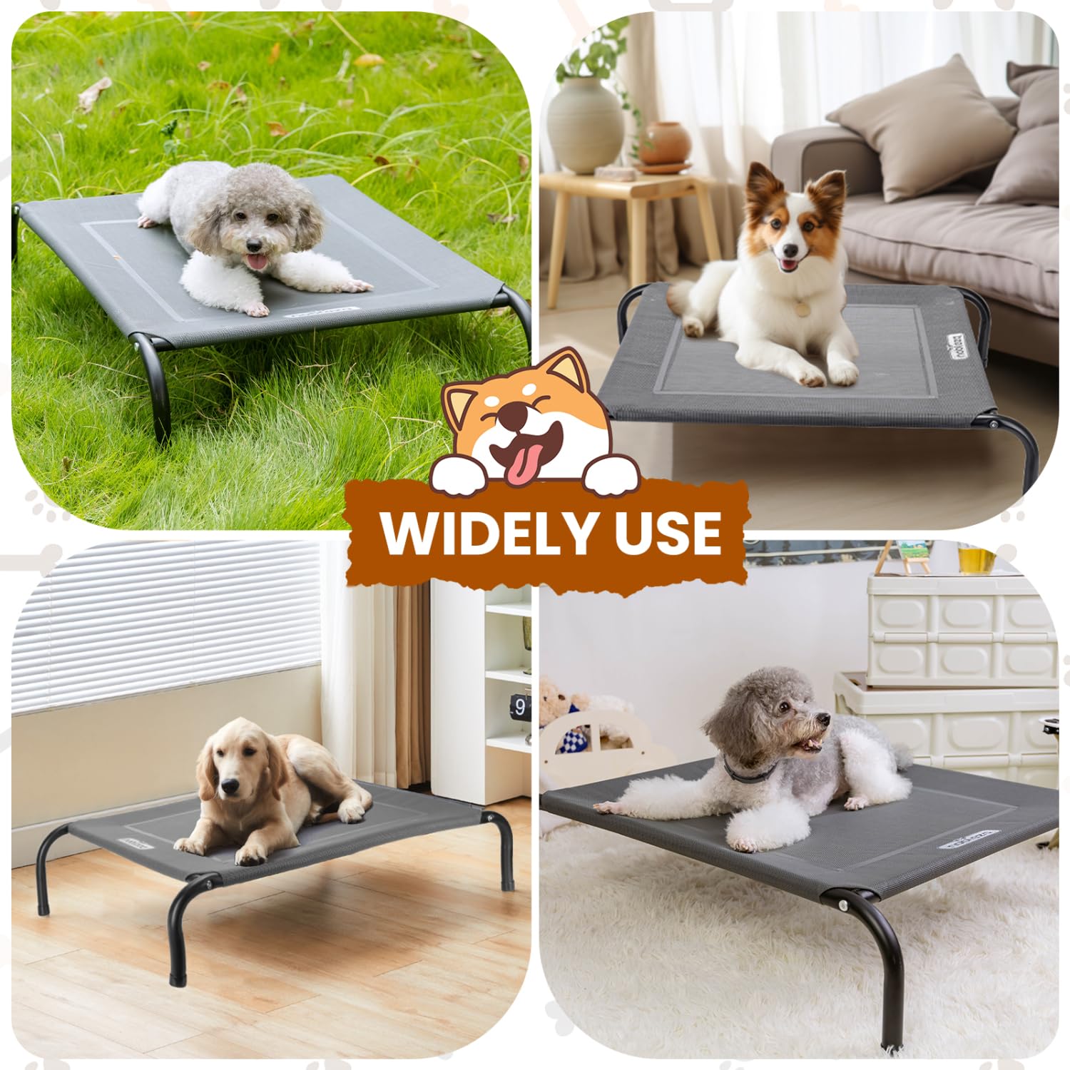 Nobleza Cama Elevada para Perro Mediano, Refrescante y Transpirable, para Exterior e Interior, Jardín y Terraza, Robusta y Lavable, Gris, M, 105x80x20CM