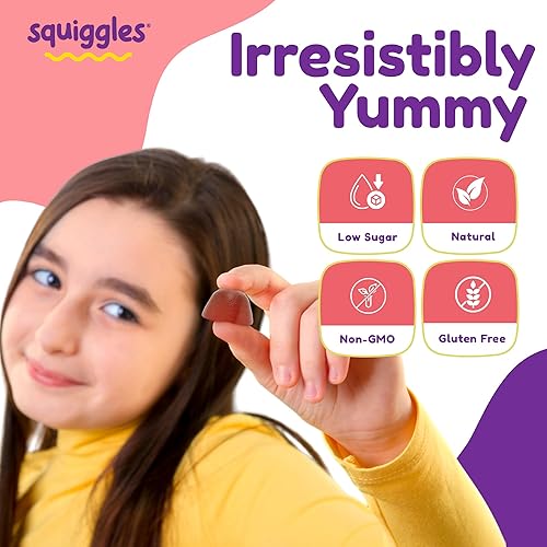 Miniatura 4 de Squiggles Kids Daily Iron+ Gummies - Suplemento masticable con hierro, multivitamínico para niños, bajo en azúcar, vegano, gomitas para niños,
