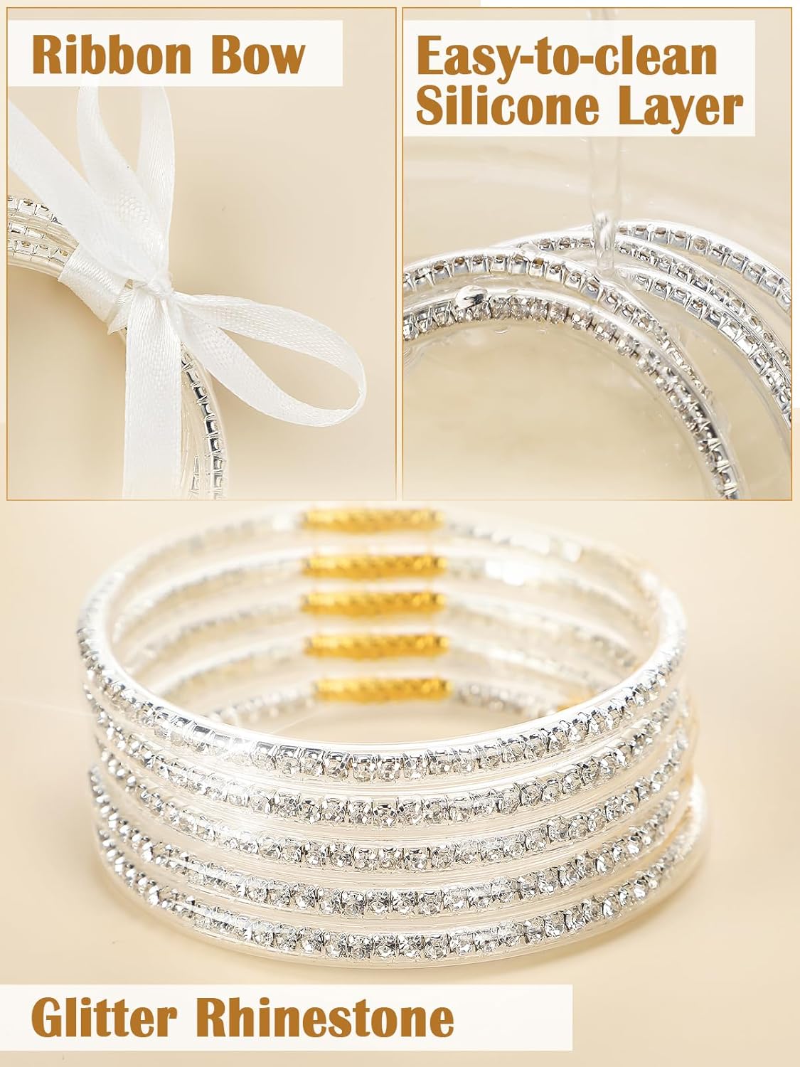 Alphatool Glitter Jelly Gold Bangles Bracelets for Women - Gold Soft Silicone Sparkling Ladies Fashion Stackable Jewelry Gift for Party - Image 7