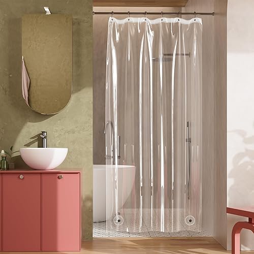 Miniatura 28 de Titanker Forro de cortina de ducha, forro de ducha de plástico PEVA, 72 x 72 pulgadas, ligero, impermeable, para baño, con imanes y ojales Negro