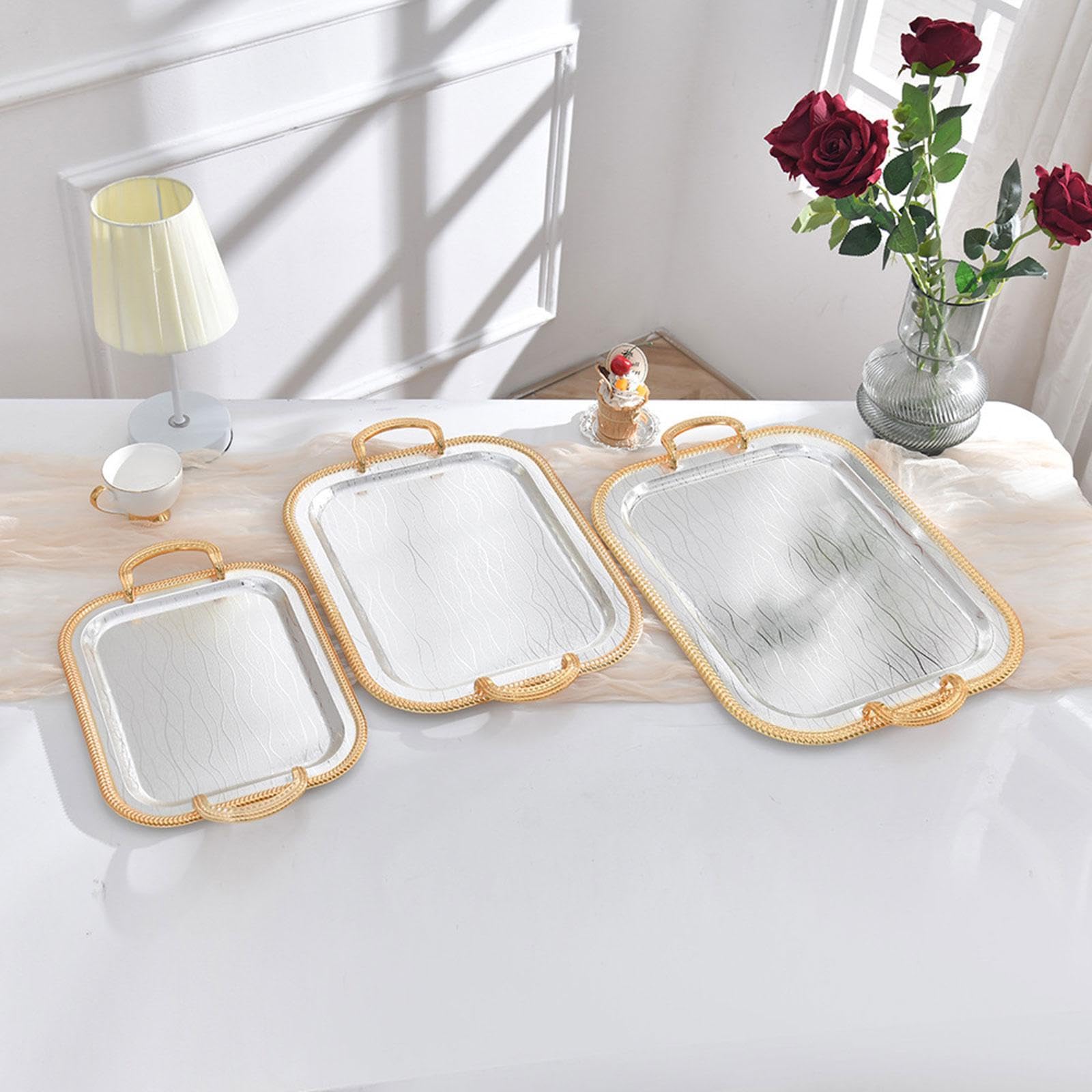 Bandeja de Servir, Soporte para Taza de Té, Hierro Forjado, Expositor de Cosméticos, Perfumes Y Maquillaje, Bandeja Decorativa para Tocador, Baño, L