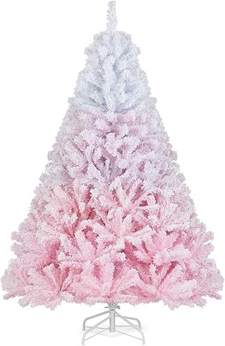 Miniatura 223 de Goplus - Árbol de Navidad artificial preiluminado de 9 pies, pino nevado articulado de PVC de alta calidad con base metálica y luces LED, decoración