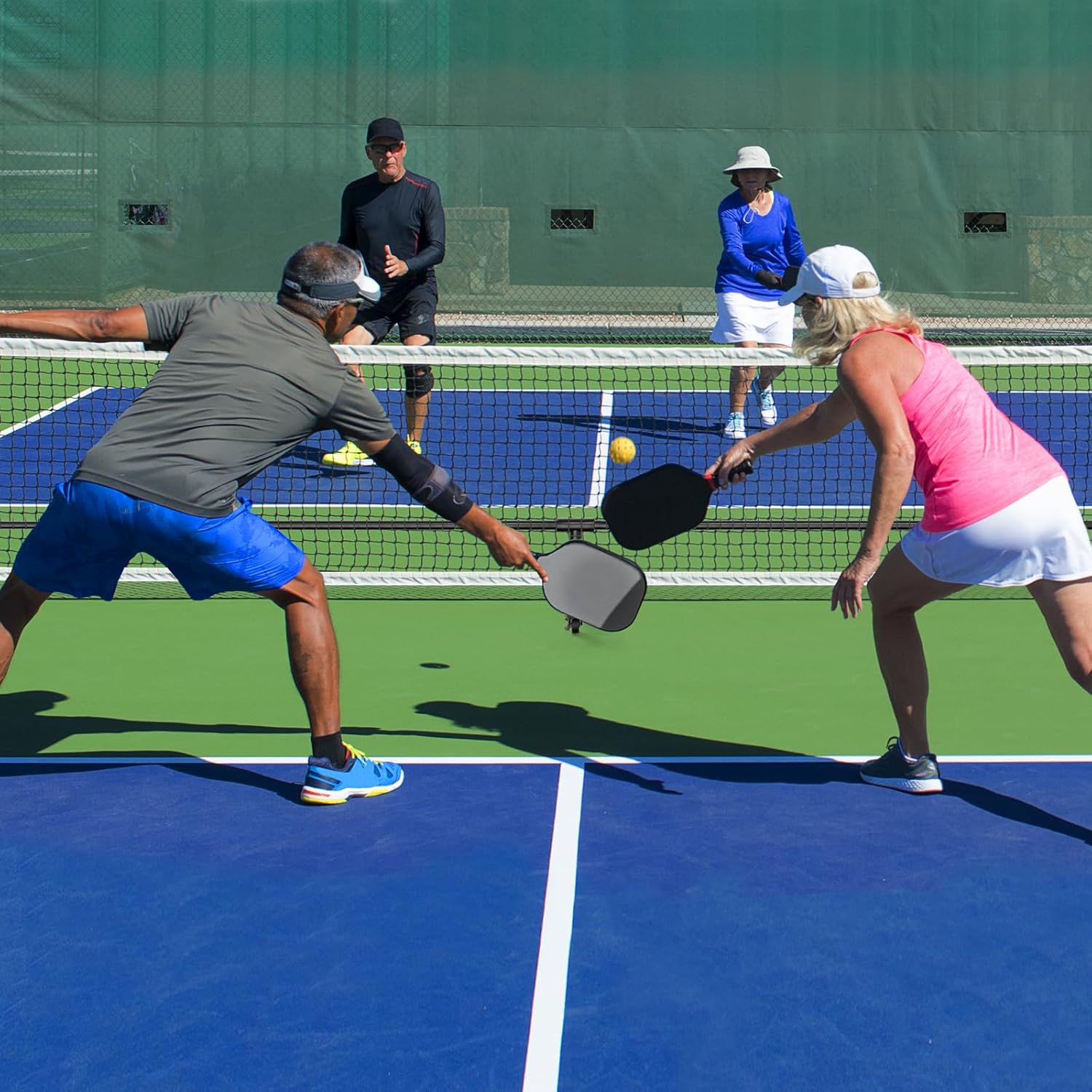 Portable Pickleball Net System with Wheels, 22FT Regulation Size Pickleball Net with Court Lines and 8 Sandbags for Outdoor Driveway, Mobile Pickle Ball Set with Carry Bag, Steady Steel Frame