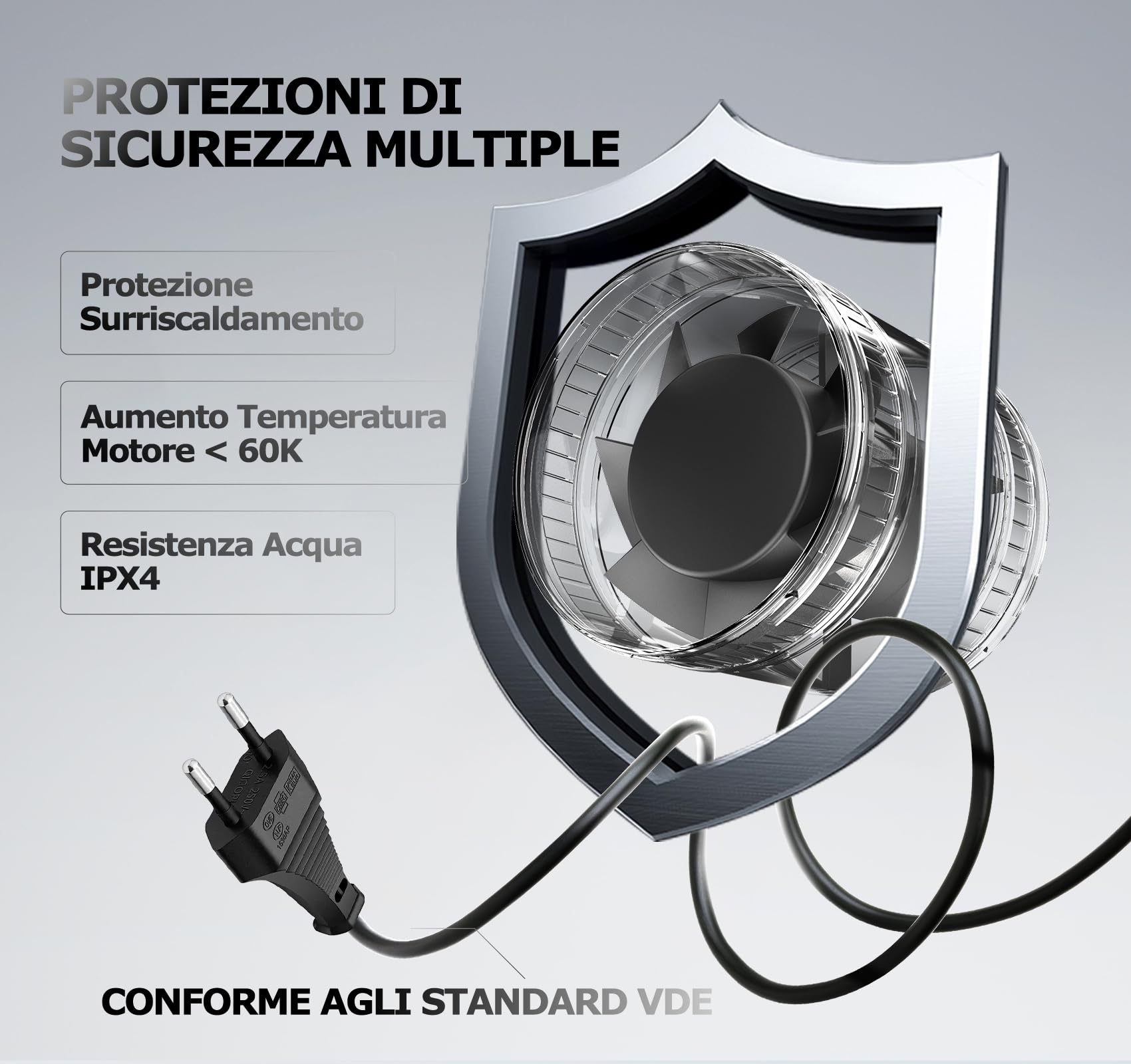 Estrattore Aria 100mm, Ventilatore di Condotto Compatto con Protezione Contro il Surriscaldamento, 8W 130m³/h Ventola Aspirazione Potente Silenzioso, Aspiratore Bagno Cucina Garage Tenda